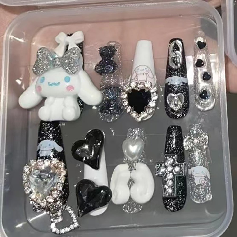 3D Long Coffin Nail Tips with Chains - Fashionable High-End Cosplay & Party Nails for Girls - Perfect Gift Accessories for Halloween, Costume Parties, and Special Occasions