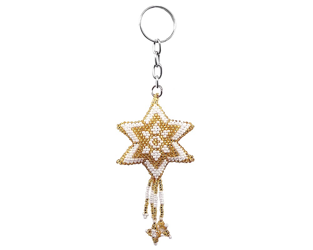 Star Bell Seed Bead 3D Figurine Keychain with Metal Ring - Handmade Boho Gift for Women, Car Keys, Bags & Holiday Accessories | Perfect for Christmas, Birthday & Party Favors