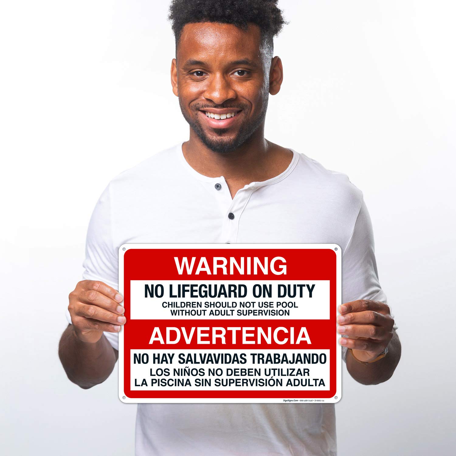 No Lifeguard On Duty Sign - 10x14 Inches Rust-Free Aluminum Pool Safety Sign for Indoor & Outdoor Use - Fade Resistant, Made in USA - Perfect for Swimming Pools, Beaches, and Water Parks