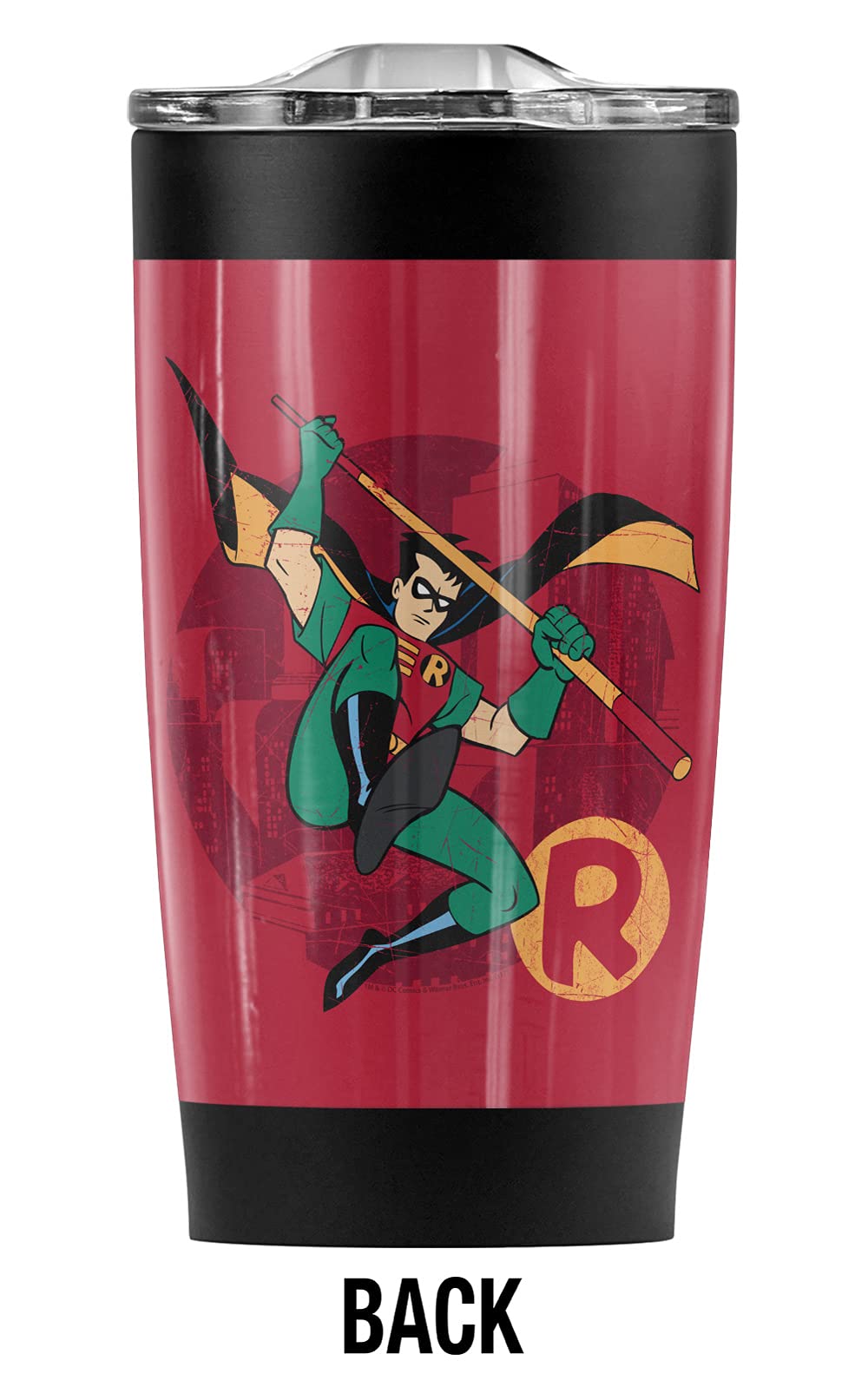 Batman Animated Series Robin Stainless Steel Tumbler 20oz - Vacuum Insulated Coffee Travel Mug with Leakproof Lid - Keeps Hot & Cold Beverages for Hours - Perfect for Office, Gym, Commuting & Outdoor Adventures
