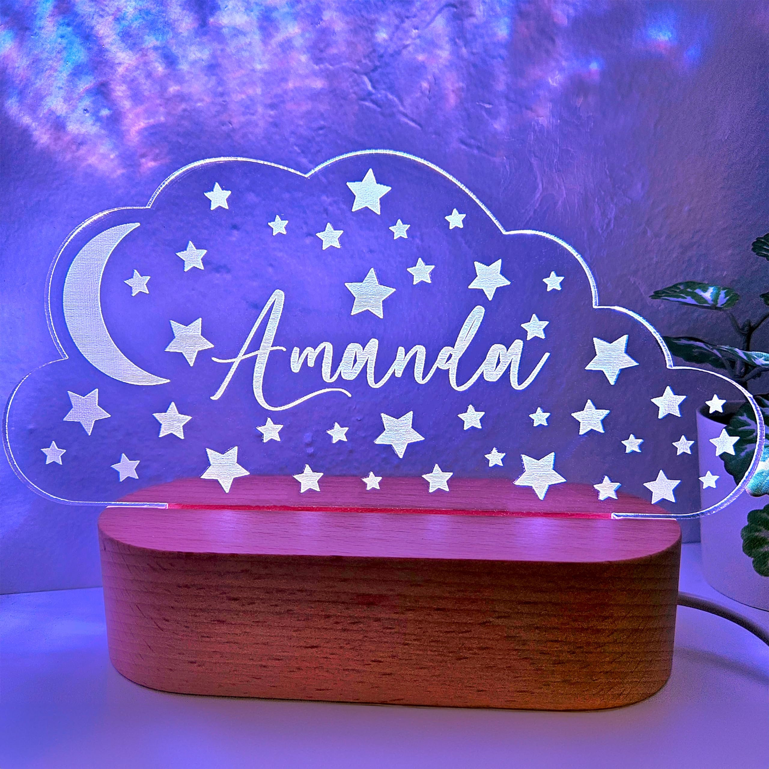 Personalized Night Light for Kids - Custom LED Nursery Baby Room Decor with Stars and Moon Design | Perfect Children's Bedroom Gift & Sleep Aid | Dimmable Night Light for Bedtime, Nursery, Kids Room, and Relaxation