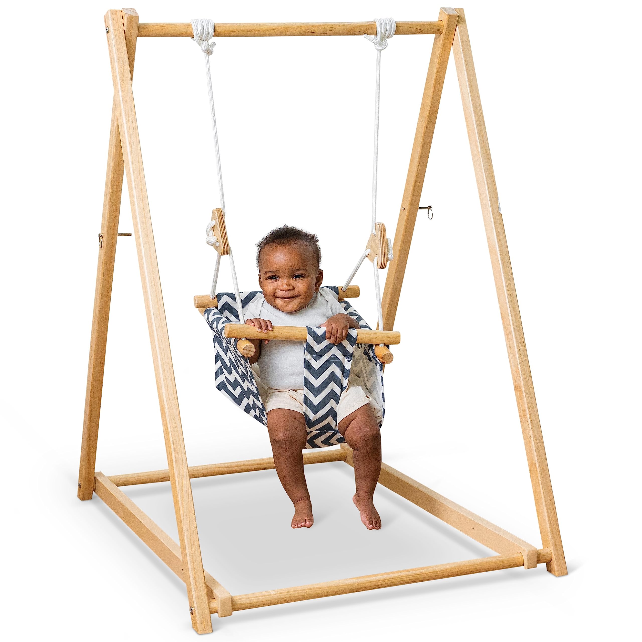 Avenlur Spruce Baby Swing with Stand - Foldable Toddler Swing with Safety Belt & Soft Pillow - Indoor/Outdoor Free Standing Swing for Kids 6 Months to 3 Years - Montessori Waldorf Style Swing for Playroom, Backyard & Nursery