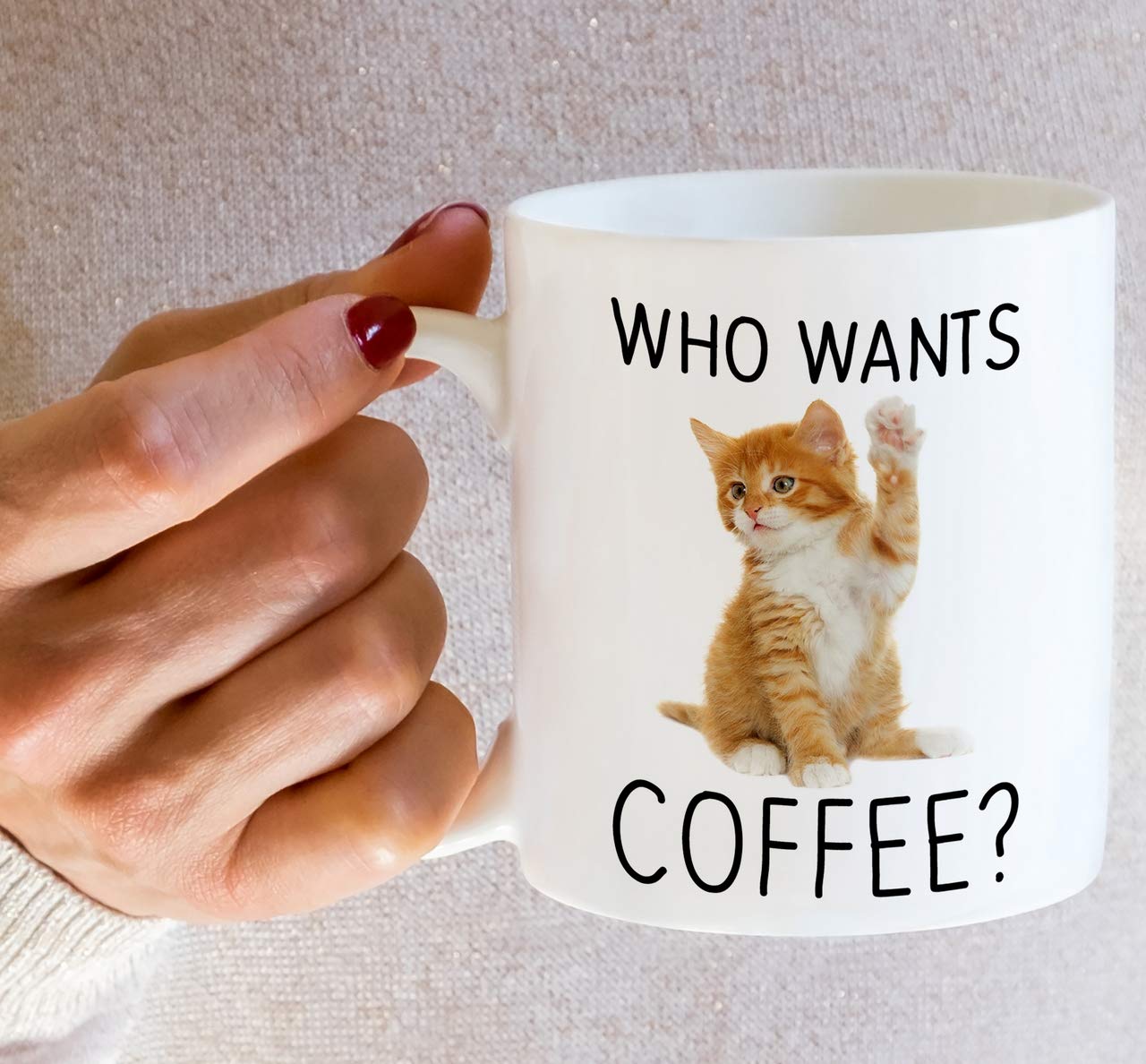 Retreez Funny 11 Oz Ceramic Coffee Mug - 'Who Wants Coffee?' Cute Kitten Design for Cat Lovers - Sarcastic & Motivational Gift for Friends, Coworkers, Family - Perfect for Office, Home & Birthday Gifts