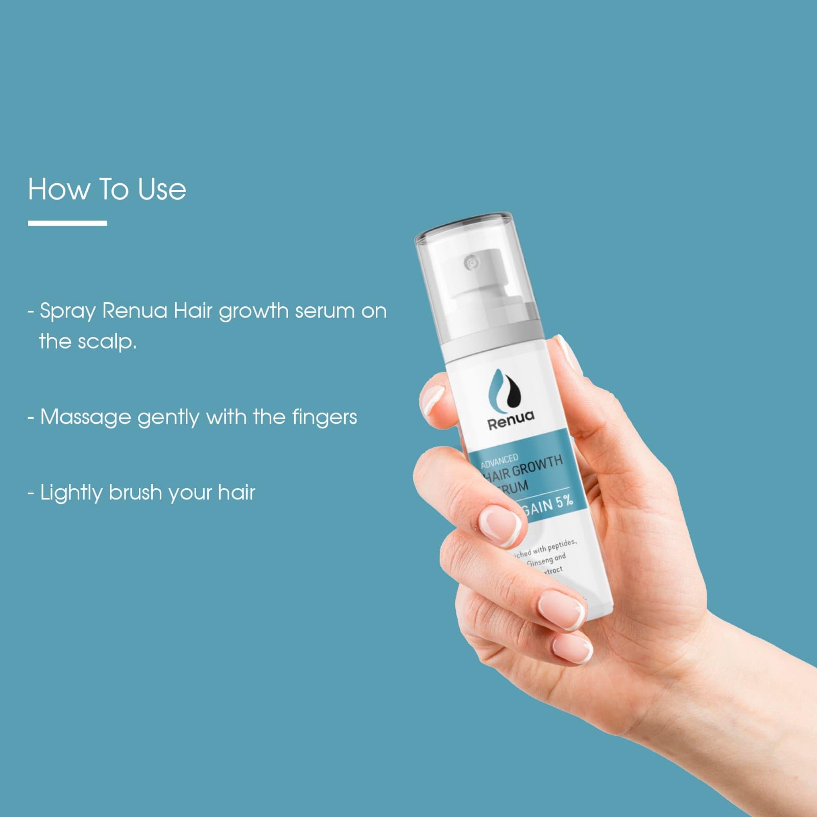 Renua Hair Growth Serum for Thicker & Longer Hair - Natural Hair Loss Treatment for Men & Women - Use for Daily Scalp Care & Healthy Hair Regrowth