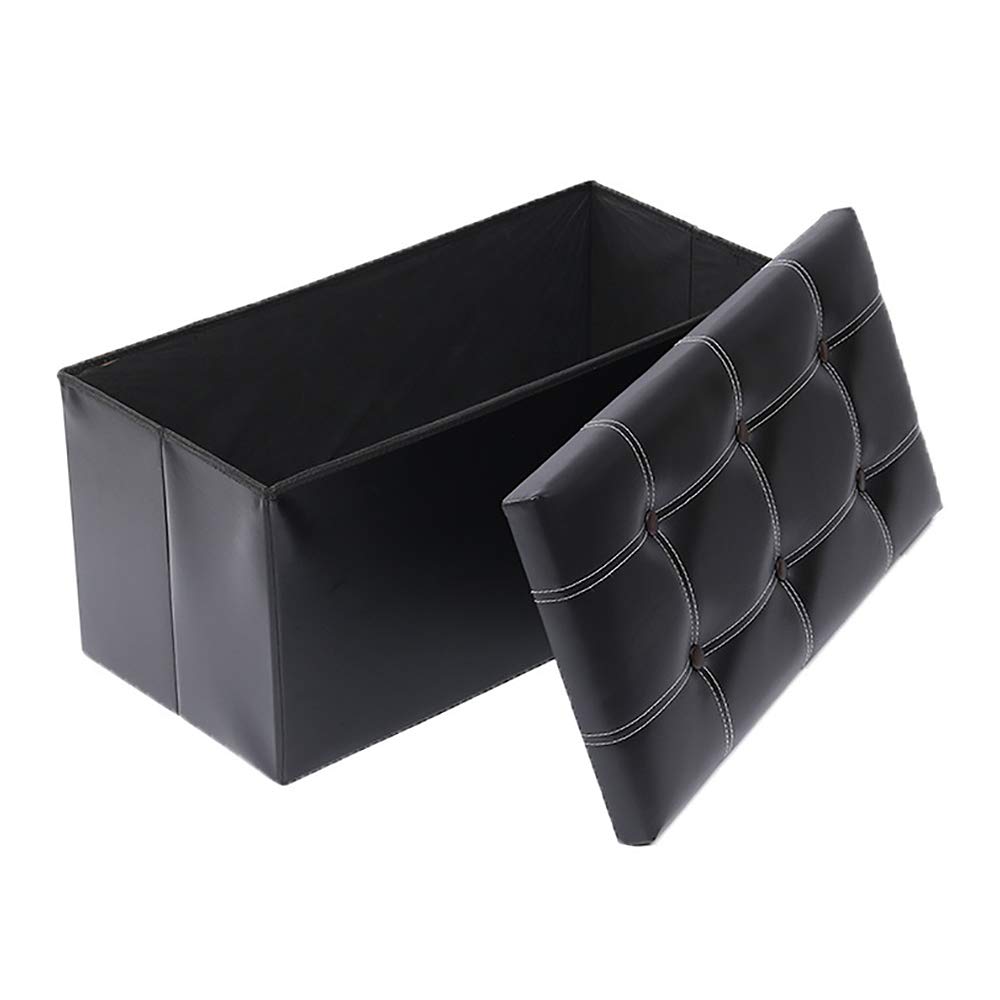 Folding Storage Ottoman Cube with Thickening Sponge - PU Leather Foot Stool & Toy Chest, 29x14.9x14.9 Inches, Quick Assembly for Living Room, Bedroom & Nursery Organization