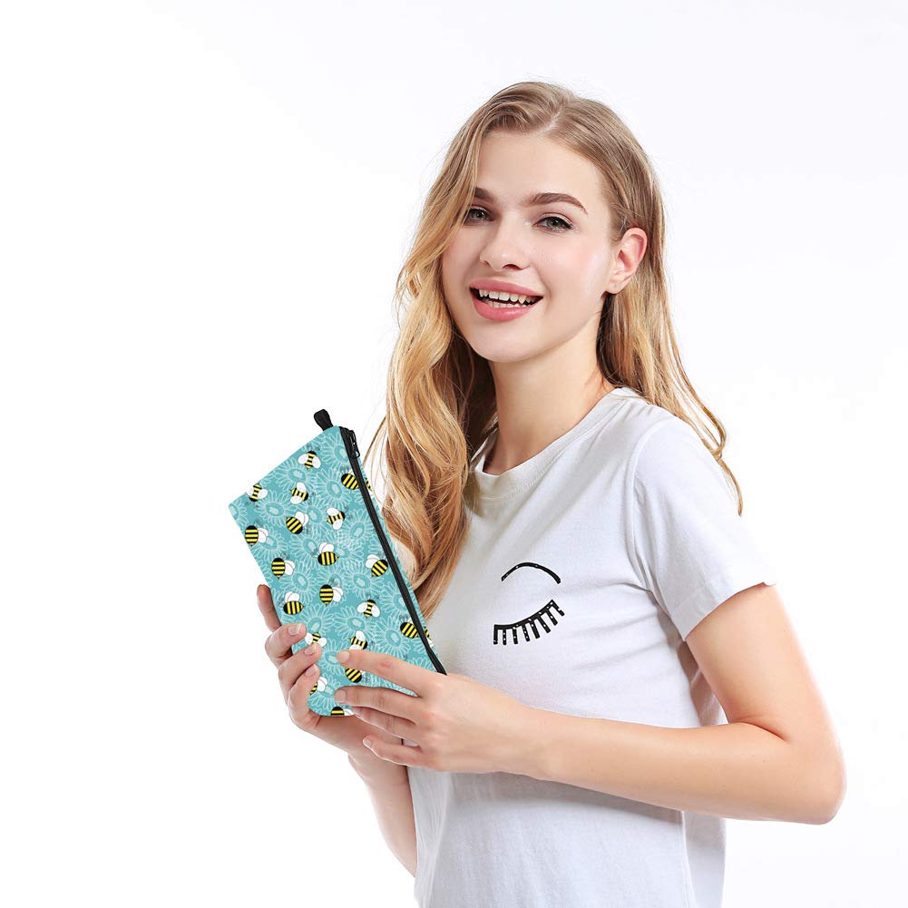Waterproof Allover Print Makeup Bag Cosmetic Organizer Pouch for Women - Bee Design, Travel Toiletry Bag for Gym, Vacation & Daily Use