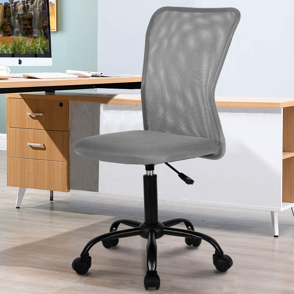 Ergonomic Home Office Chair - Adjustable Height Mid Back Mesh Computer Desk Chair for Students & Professionals, Modern Task Swivel Rolling Chair Without Armrests, Grey - Perfect for Small Spaces & Long Work Sessions