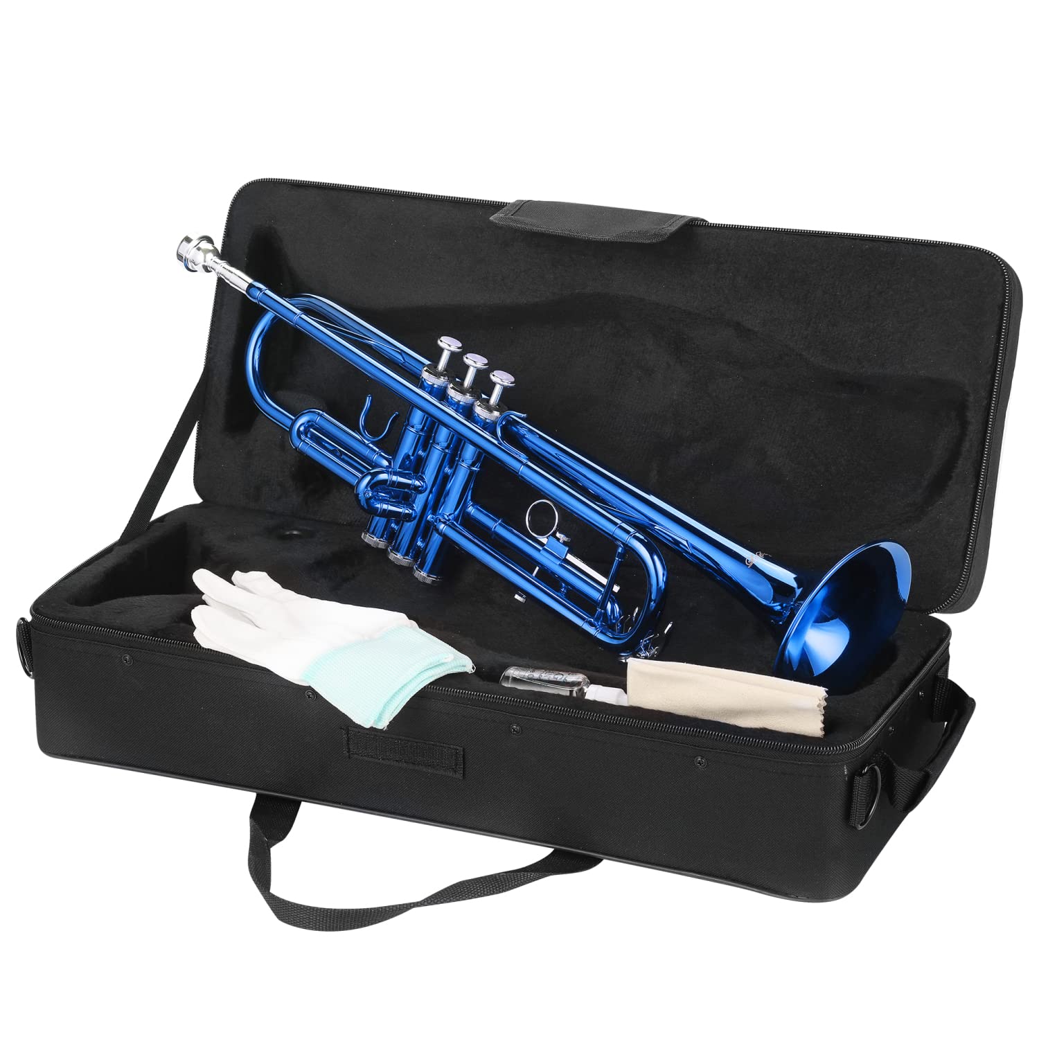 LeSage Blue Student Bb Trumpet with Hard Case - Includes 7C Mouthpiece, Valve Oil & Cleaning Kit - Perfect for Beginners, School Bands & Practice Sessions