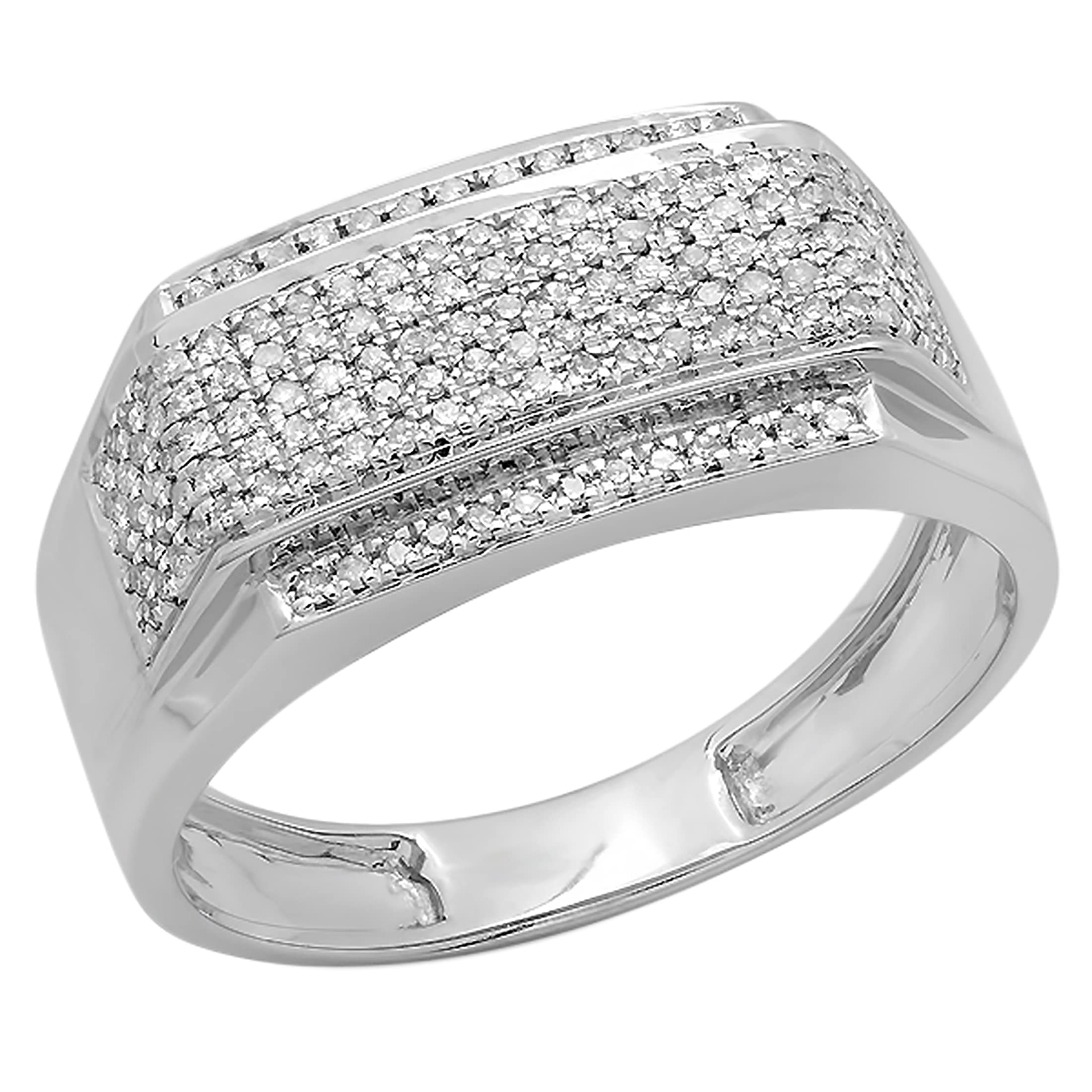 0.45 Carat Round White Diamond Men's Engagement Ring in 925 Sterling Silver - Dazzlingrock Collection Rectangular Composite Ring for Proposals, Weddings & Anniversaries