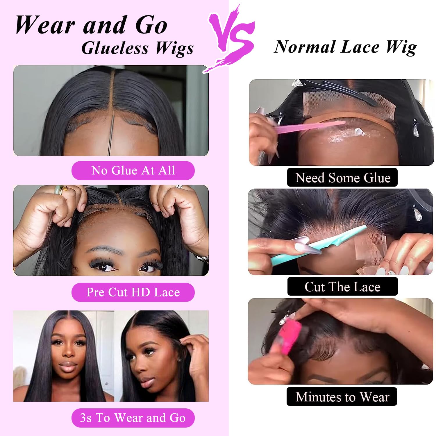 6x4 Straight Lace Closure Wigs Human Hair 180% Density - Glueless Wear & Go Pre Plucked Wigs for Black Women (24 Inch) - Perfect for Daily Wear, Special Occasions & Protective Styling