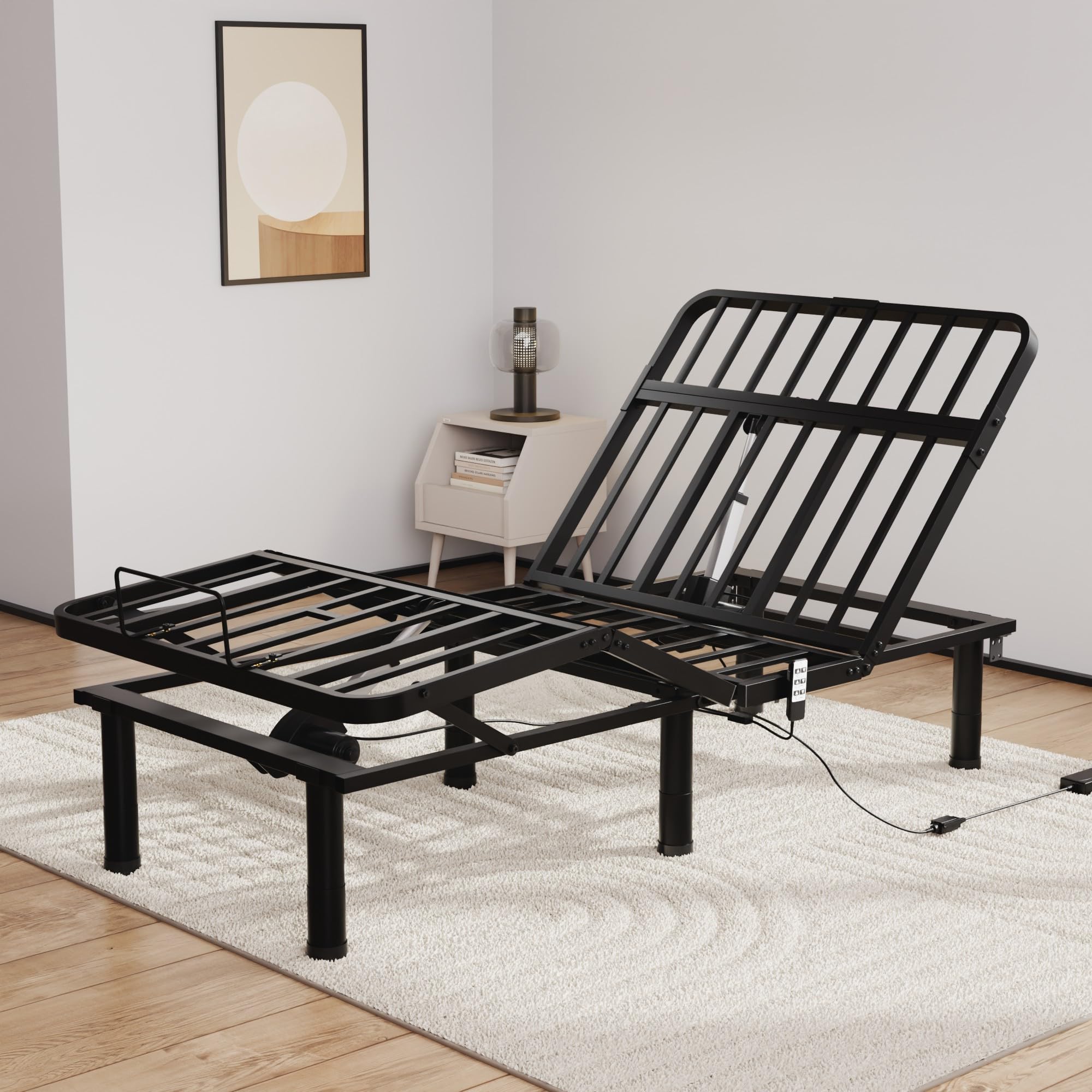 SunsGrove Twin XL Adjustable Bed Frame with Wired Remote - Electric Base with Independent Head/Foot Incline, 2 Height Options - Easy Assembly for Home, Hospital, or Dorm Room Use