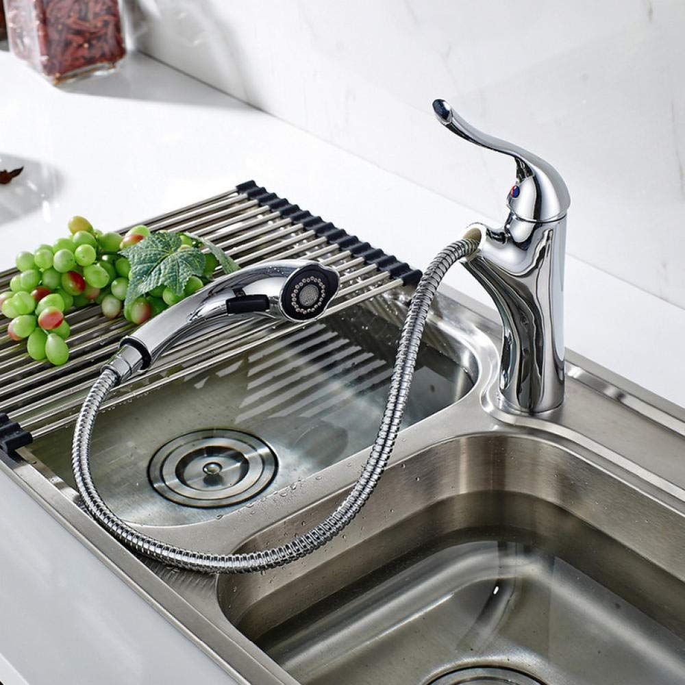 Stainless Steel Spring Kitchen Faucet with Pull Down Sprayer - Chrome Finish Hot & Cold Water Mixer Tap for Modern Sink - Perfect for Cooking, Washing Dishes, and Food Prep