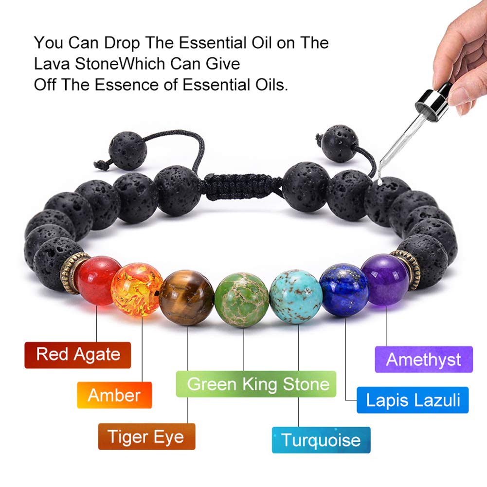 GelConnie 7 Chakra Lava Rock Bracelet - 8mm Natural Stone Healing Beads for Stress Relief, Anxiety & Yoga | Essential Oil Diffuser Aromatherapy Jewelry - Perfect for Meditation, Spiritual Healing & Daily Wear