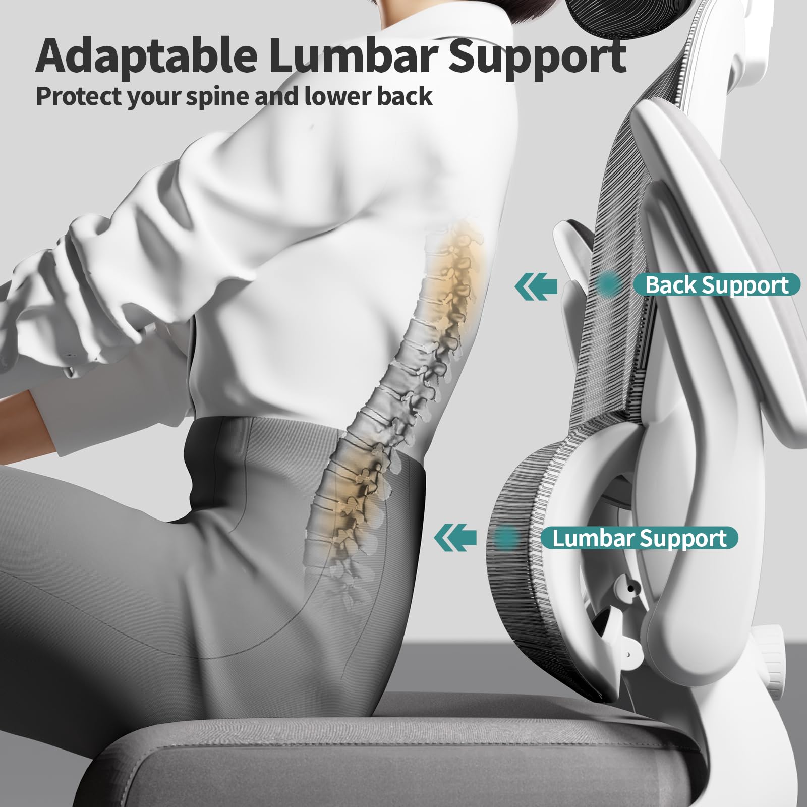 Ergonomic Mesh Office Chair with Wheels - 330 LBS Weight Capacity, High Back Support for Long Hours - Comfortable Gaming & Study Desk Chair for Home & Office Workspace (Grey) - Perfect for Remote Work, Online Classes & Extended Computer Use