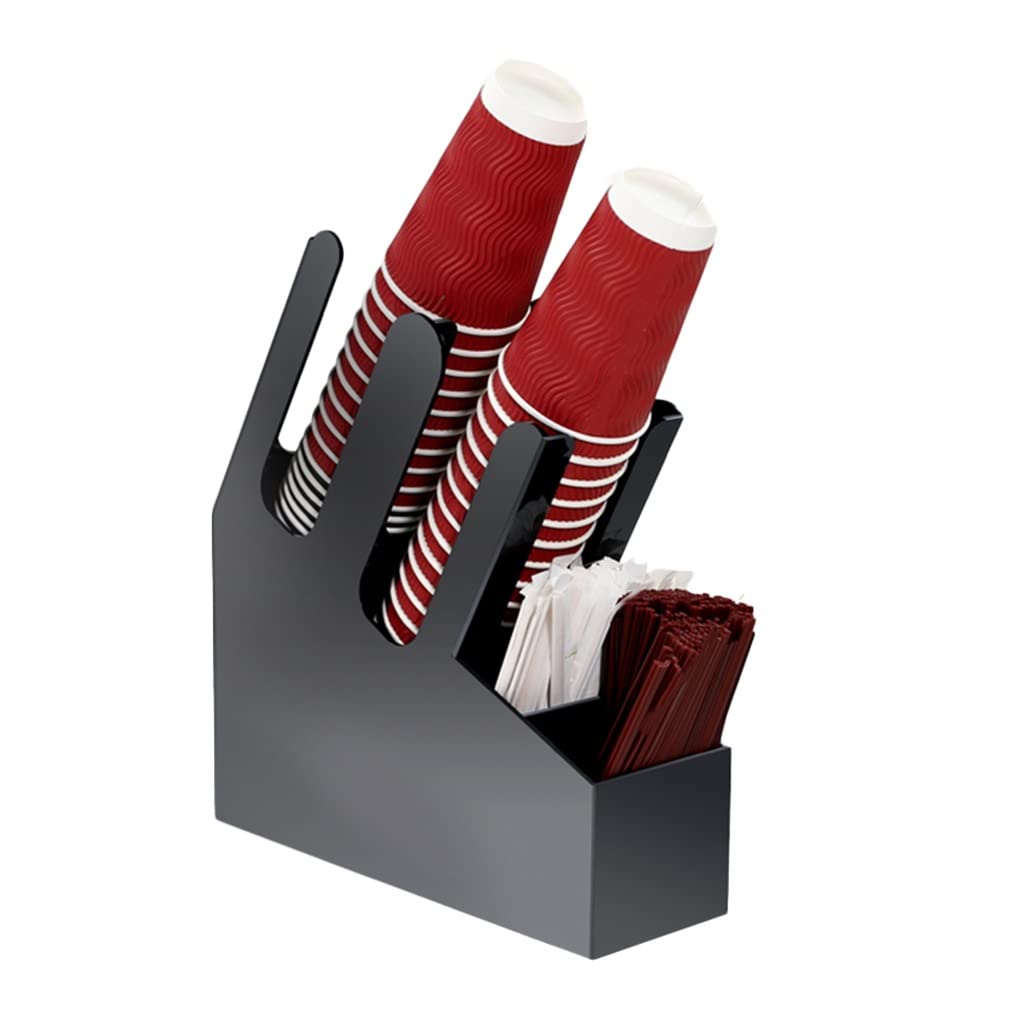 Black Acrylic Coffee Bar Organizer - 10.5x33x37cm Disposable Cup & Lid Dispenser with Straw Holder - Perfect for Coffee Shops, Offices, and Home Kitchens