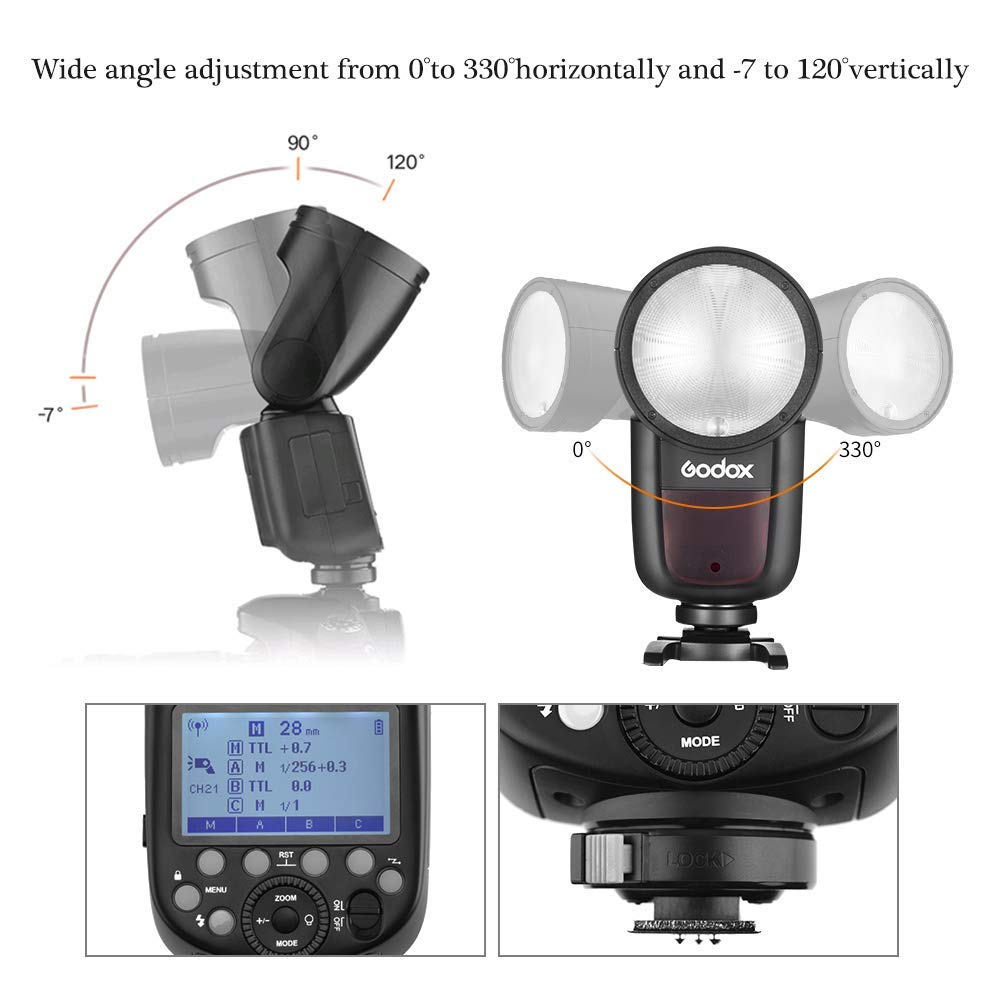 GODOX V1-F TTL Round Head Camera Flash with 2W LED Modeling Light – High-Speed Sync 1/8000s, 480 Full Power Flash, 5600±200K Color Temperature – Quick Release Lock for FUJIFILM Cameras – Perfect for Wedding, Portrait & Event Photography
