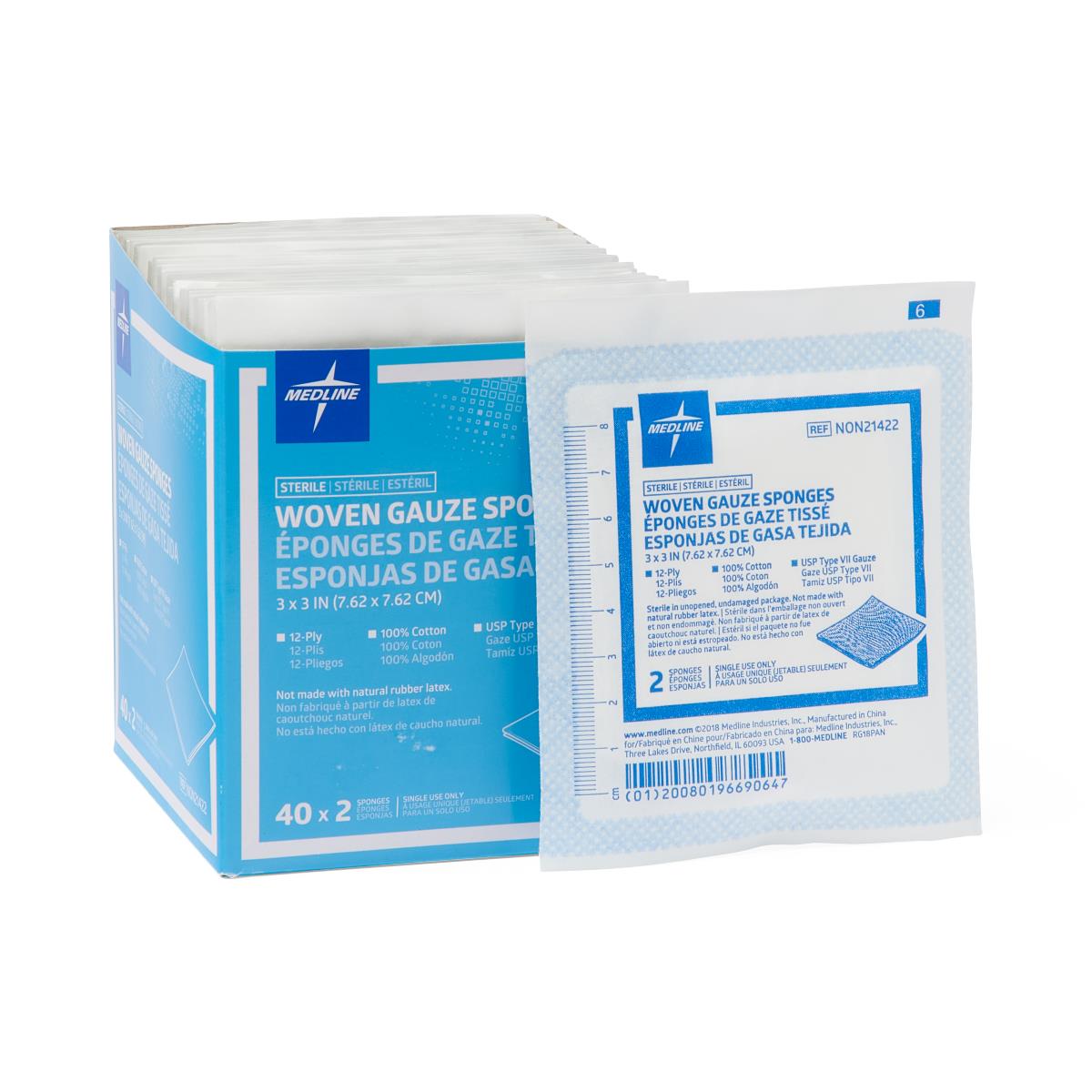Sterile Cotton Woven Gauze Sponges 12-Ply - Medical Grade Wound Dressing for First Aid, Surgery & Nursing Care (Various Sizes)