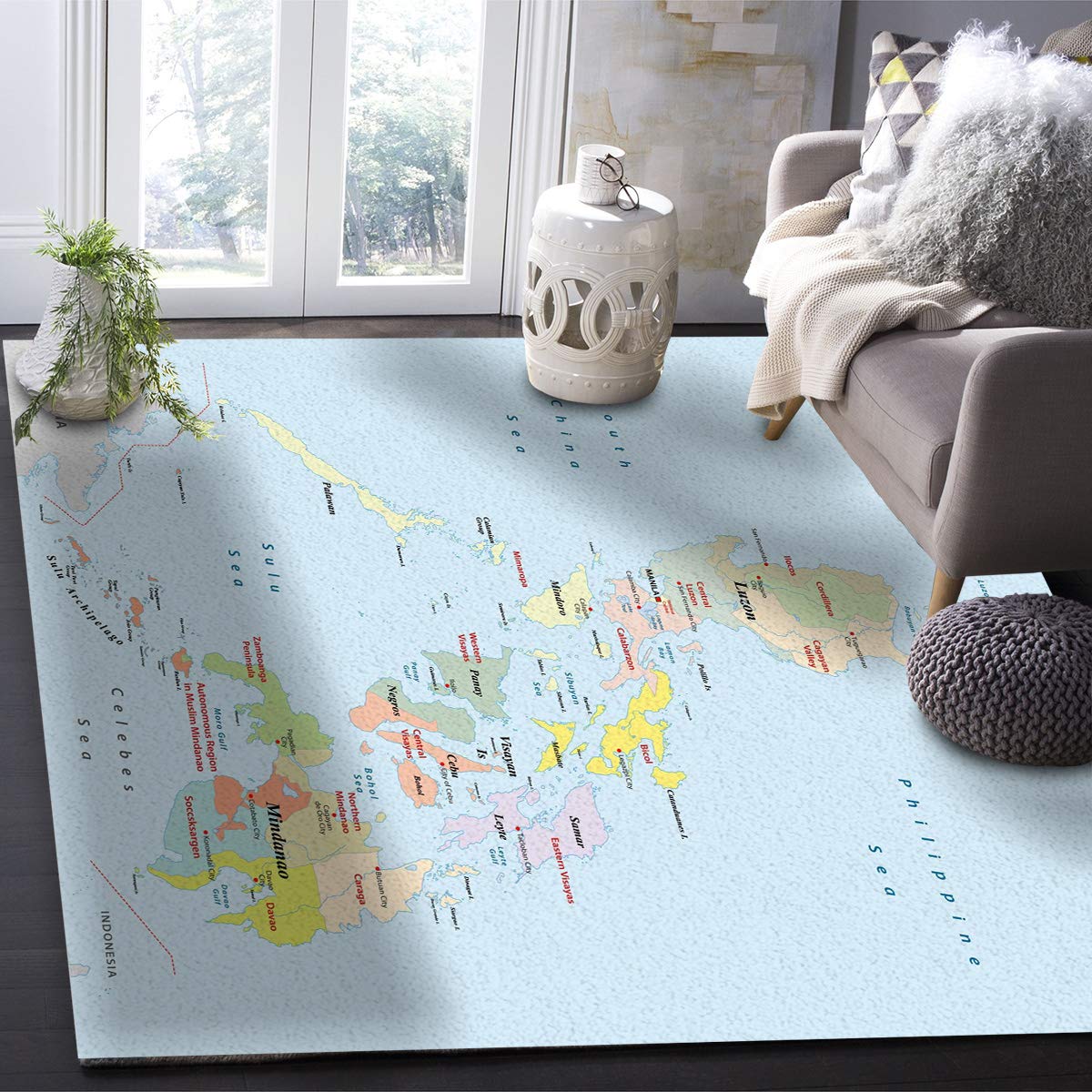 5'x7' Non-Slip Philippines Map Area Rug - Washable Living Room Bedroom Accent Carpet, Kitchen Mat, Front Porch Doormat & Bath Runner - Perfect for Home Decor, Cultural Display & High-Traffic Areas
