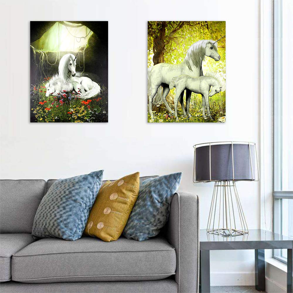 Unicorn Horse Girl Canvas Art Painting - 12x16 Inch Wood Frame Wall Decor, Perfect for Kids Room, Nursery & Gift Ideas - Printed Poster Home Decor