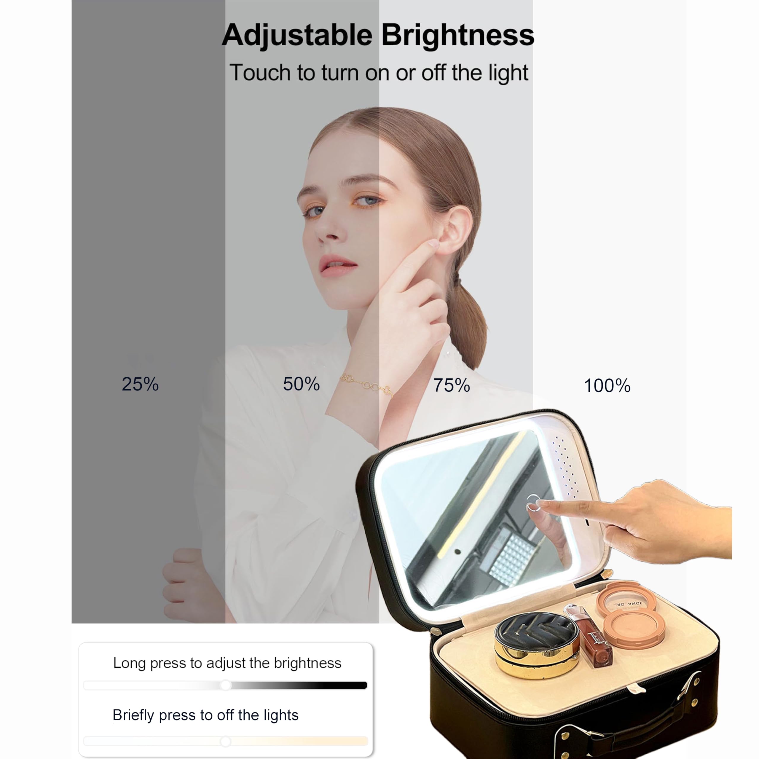 LED Travel Makeup Bag with Rechargeable Mirror - Portable Cosmetic Organizer for Brushes & Makeup, Pink Vanity Case for Women | Perfect for Travel, Gym, and On-the-Go Touchups