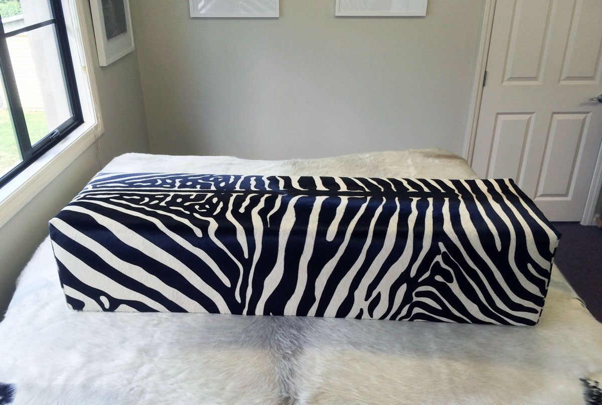 Premium Zebra Cowhide Bench Ottoman with Low-Profile Glides - 43
