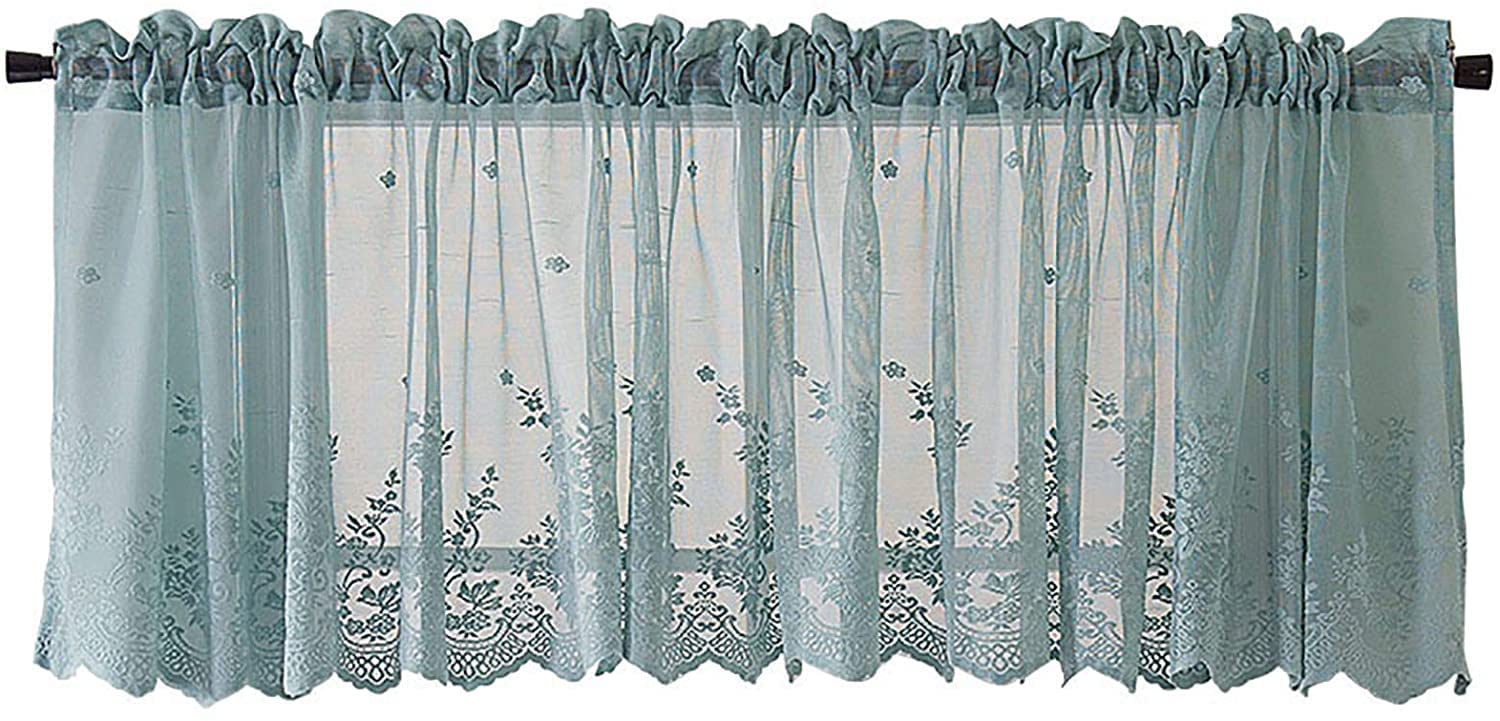 ZCRAFT Lace Embroidered Kitchen Curtains - Floral Sheer Window Valance with Rod Pocket, 29x24 Inch Green Cafe Curtains for Windows, Perfect for Farmhouse & Cottage Style Kitchens