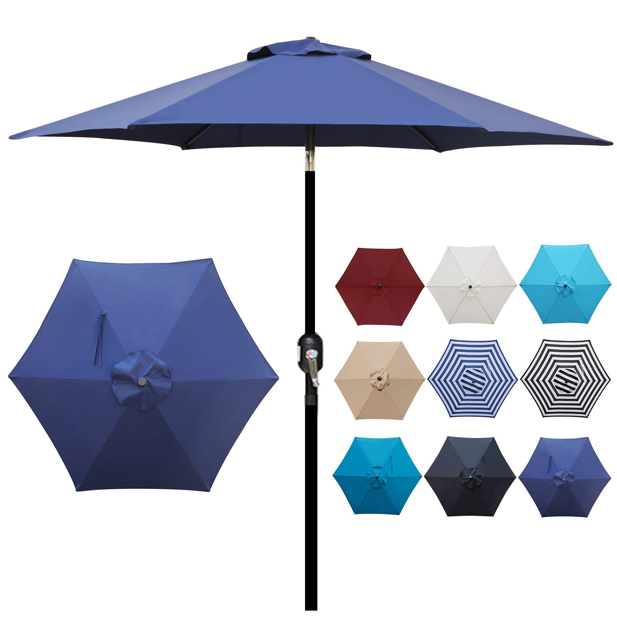 Blissun 7.5 ft Outdoor Patio Umbrella with Push Button Tilt & Easy Crank Mechanism - Navy Blue - Perfect for Backyard, Poolside, and Garden Shade