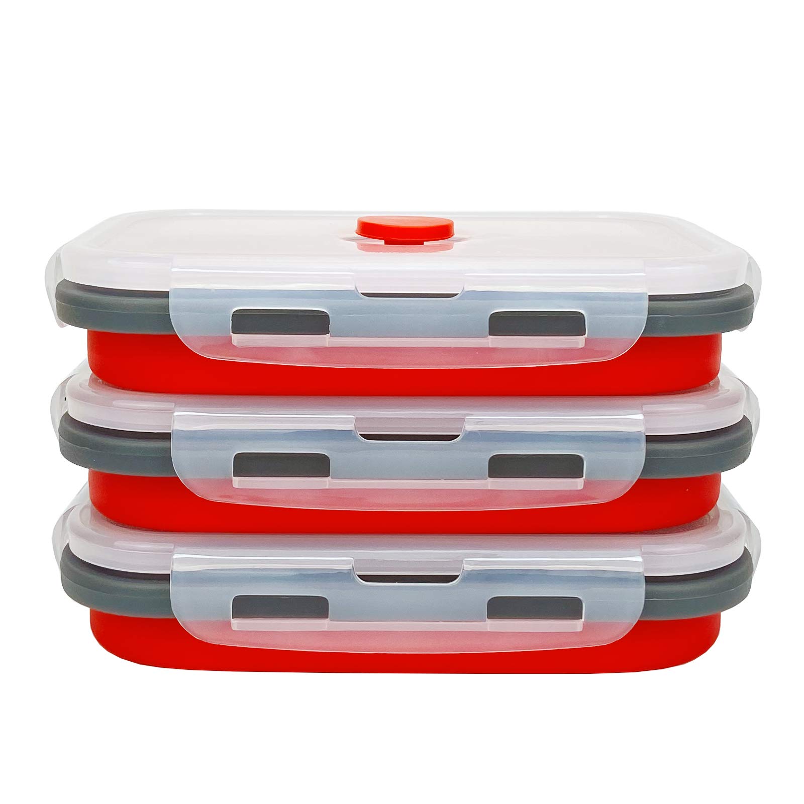 CARTINTS 3-Pack Collapsible Silicone Food Storage Containers with Lids - 500ml BPA-Free Microwave & Freezer Safe Bowls for Meal Prep, Camping, Travel, Office Lunch & Picnics - Space Saving Design (Red)