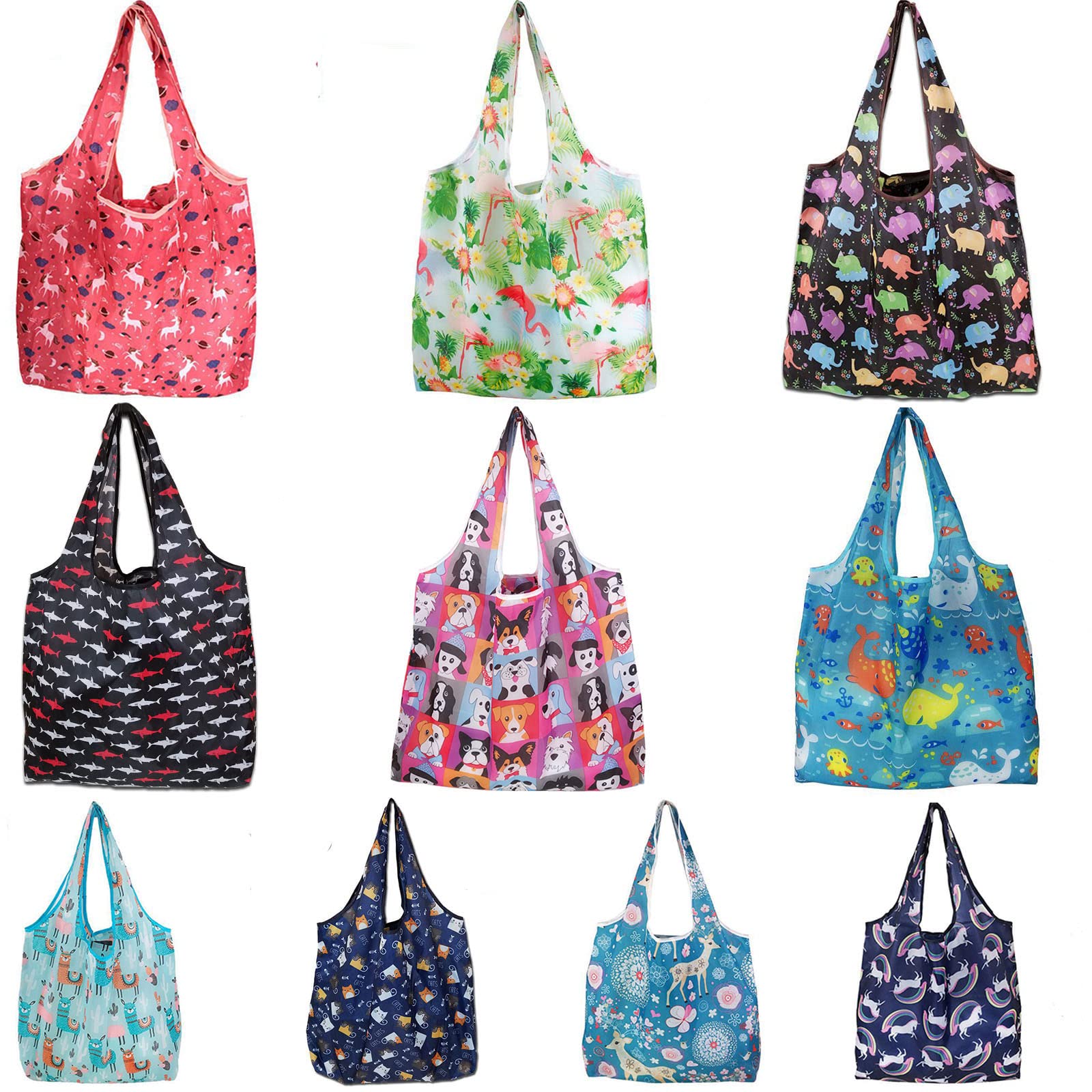 10-Pack Reusable Shopping Bags - Large Capacity Foldable Grocery Totes | Lightweight, Durable & Eco-Friendly | Perfect for Groceries, Beach Trips & Daily Errands
