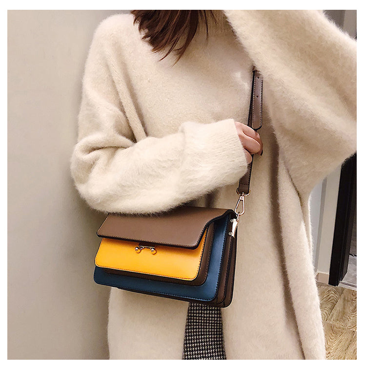 Stylish Women's Contrast Color Leather Shoulder Bag - Fashionable Crossbody Purse for Work, Travel & Everyday Use
