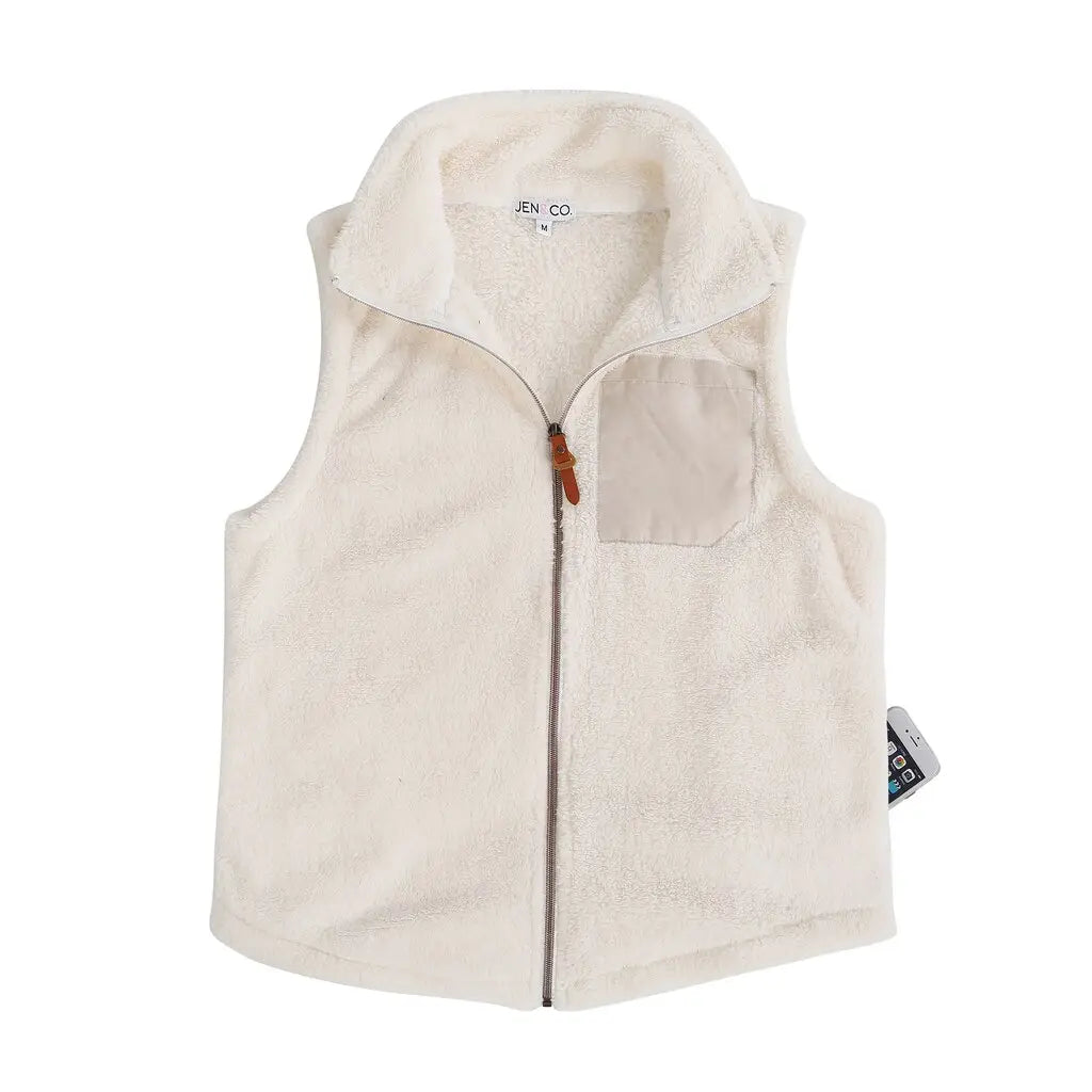 Rue Sherpa Vest with Faux Pocket Patch - Cozy Fleece-Lined Winter Vest for Women - Perfect for Outdoor Hiking, Casual Wear & Layering in Cold Weather