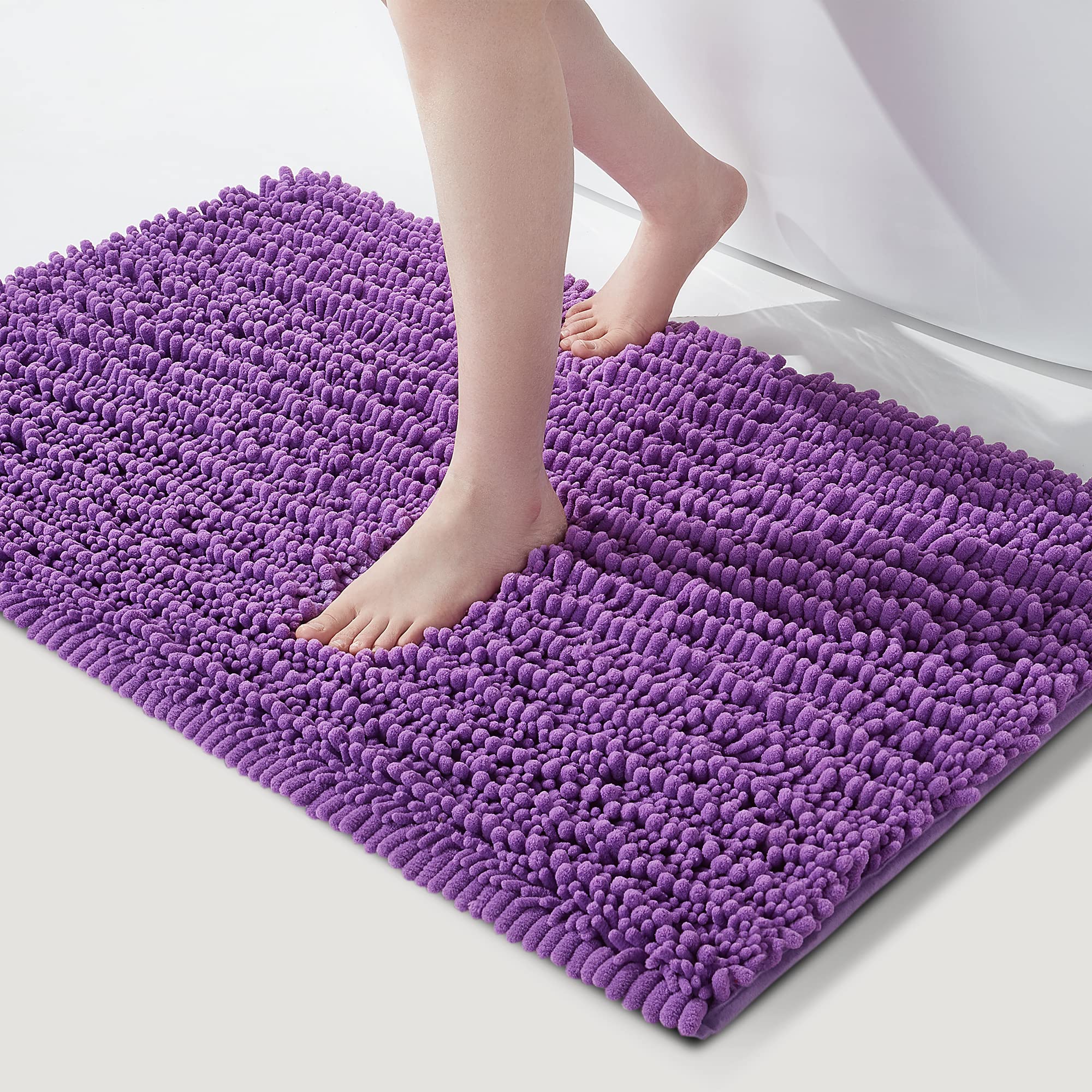FLOLEOPA Soft Plush Microfiber Bathroom Rugs - Super Absorbent Non-Slip Bath Mat for Shower, Tub & Bathroom Floor - Machine Washable - 20x32 Inches (Lavender) - Perfect for Bathroom Safety and Comfort