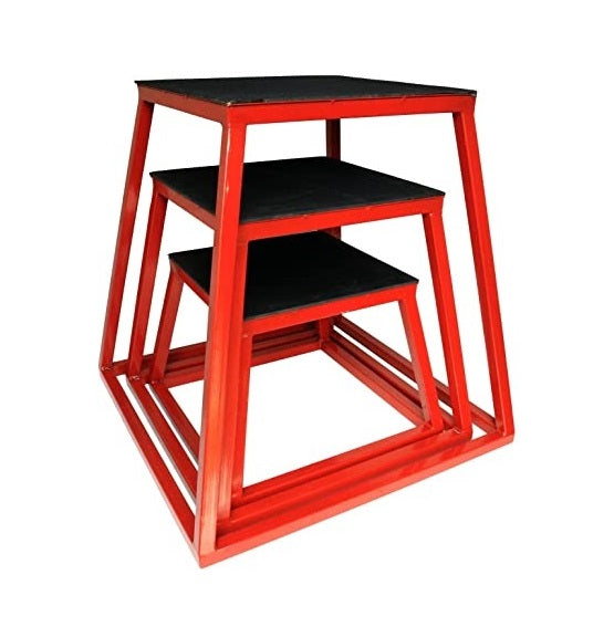 Premium Red Metal Plyo Boxes for CrossFit & Home Gym - Heavy Duty Jump Box for Workouts, Agility Training & Fitness Exercises