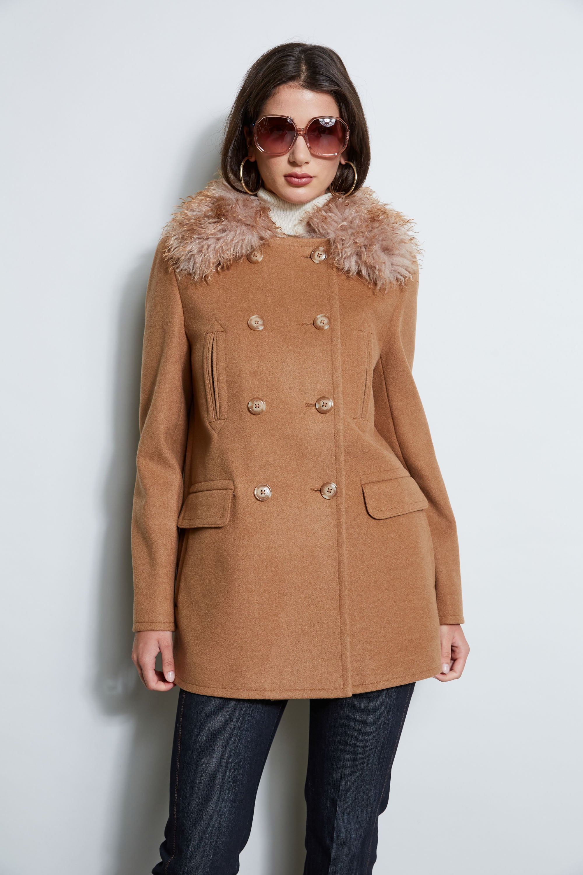 Women's Stylish Faux Fur Collar Peacoat Winter Coat - Warm Elegant Outerwear for Cold Weather, Office & Evening Events