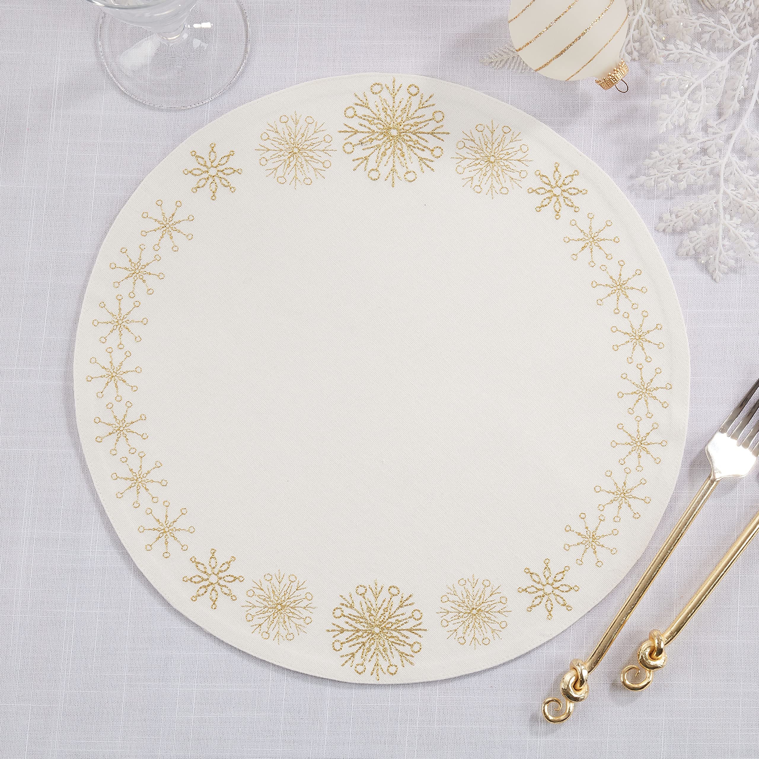 Embroidered Snowflakes Christmas Placemats Set of 4 - Holiday Table Decor for Winter Dinner Parties & Festive Home Decor