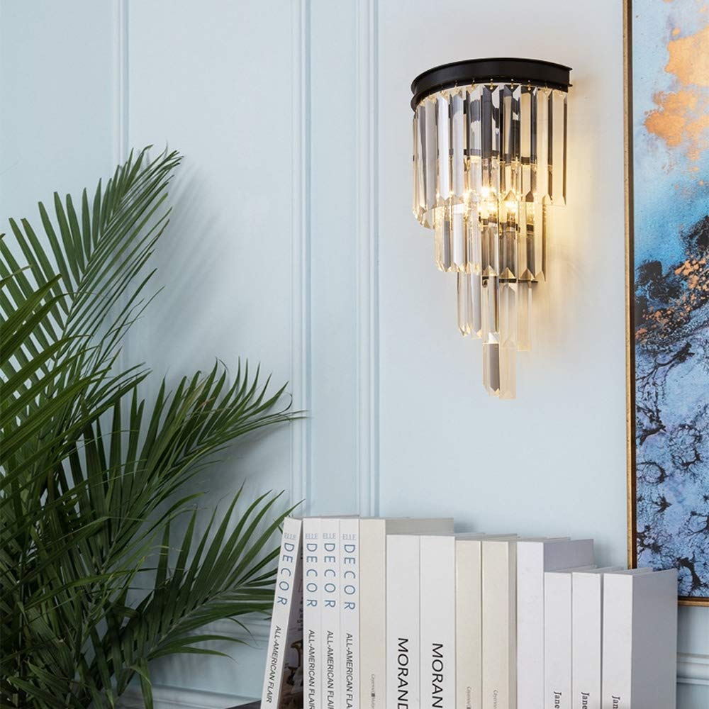 Modern Glass Crystal Strip Wall Sconce - E14 LED Wall Light Fixture for Living Room, Bedroom, Hotel & Study Room - Energy Efficient A+ Rated Decorative Lighting for Ambient & Task Illumination