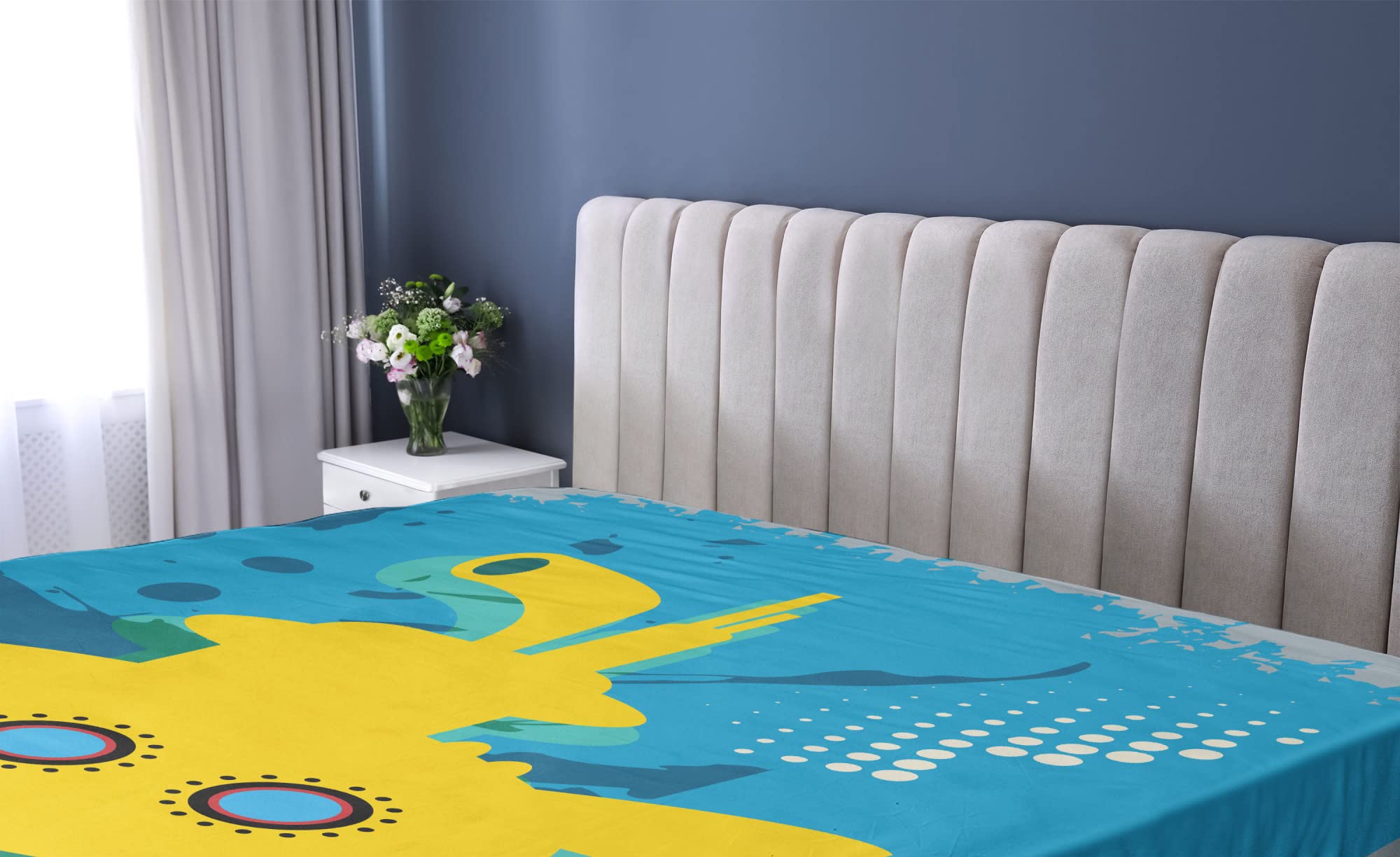 Ambesonne Yellow Submarine Fitted Sheet - Underwater Submarine & Bubbles Print Twin Size Deep Pocket Bed Cover - Mustard & Petrol Blue - Perfect for Kids' Rooms, Nautical Themed Bedrooms & Unique Gift Ideas