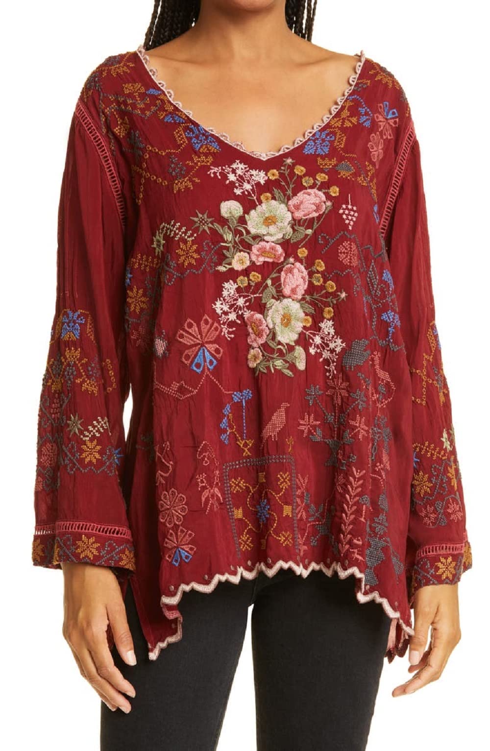 Johnny Was Women's Long Sleeve Blouse - Floral Print Boho Chic Top for Casual Wear & Office Outfits