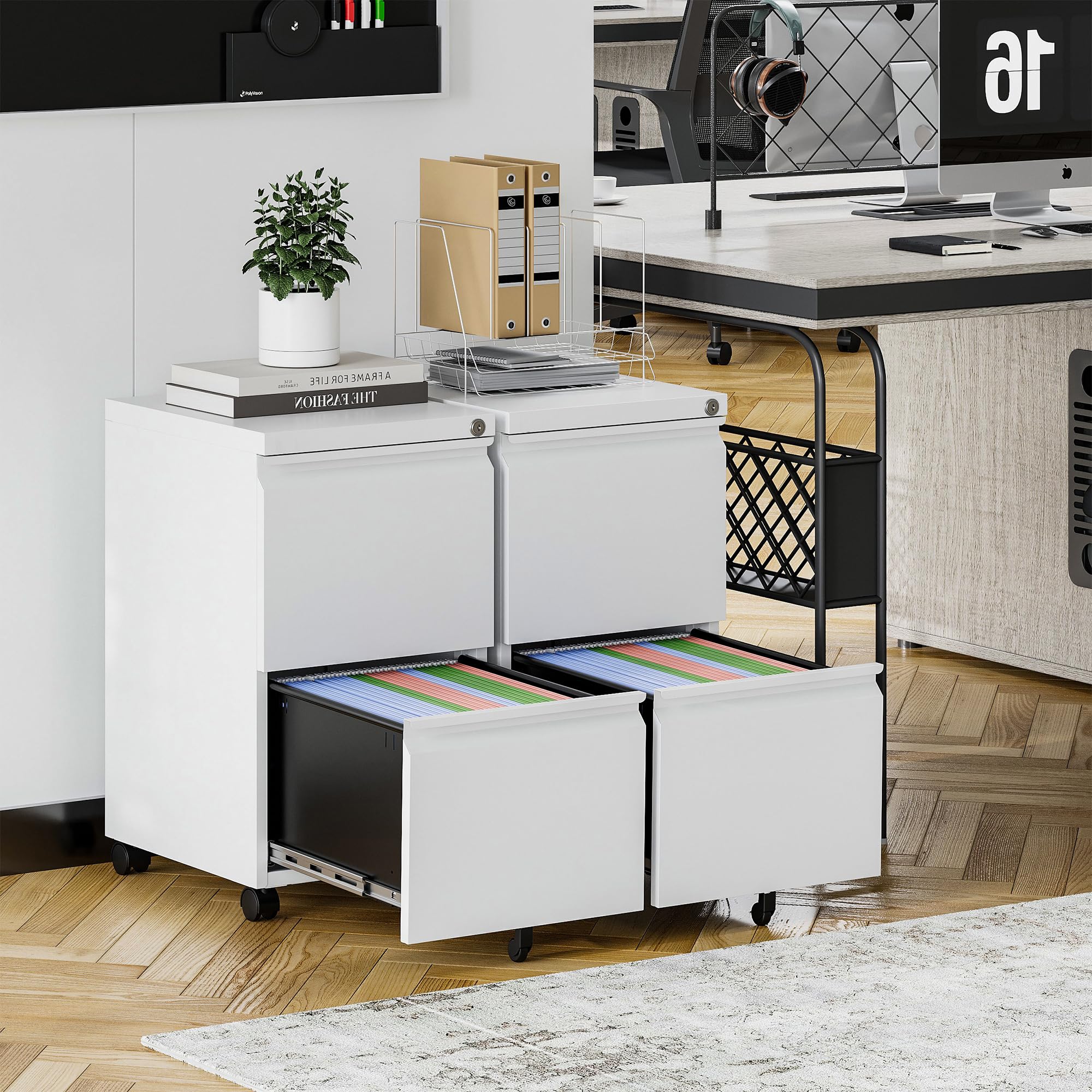 2-Drawer Mobile File Cabinet with Lock - Steel Rolling File Cabinet for Legal/Letter/A4 Size - Under Desk Metal Filing Cabinet for Home Office - Vertical Filing Cabinet & Printer Stand (Fully Assembled) - Perfect for Organizing Documents, Office Supplies & Small Printers