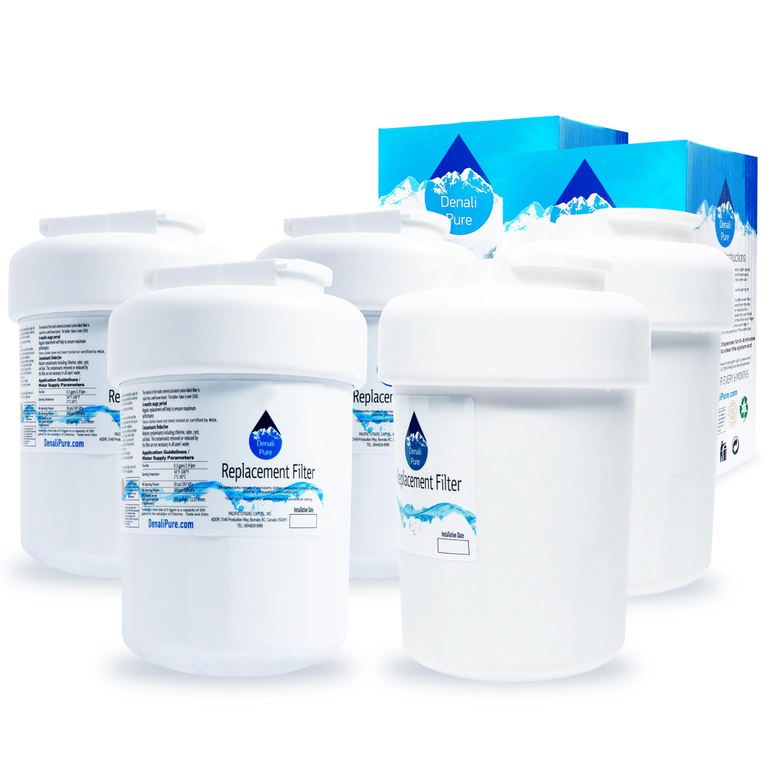 5-Pack GE GSH25ISXBSS Refrigerator Water Filter Replacement - Compatible with MWF & MWFP Fridge Water Filters | Clean Drinking Water for Home & Office Use