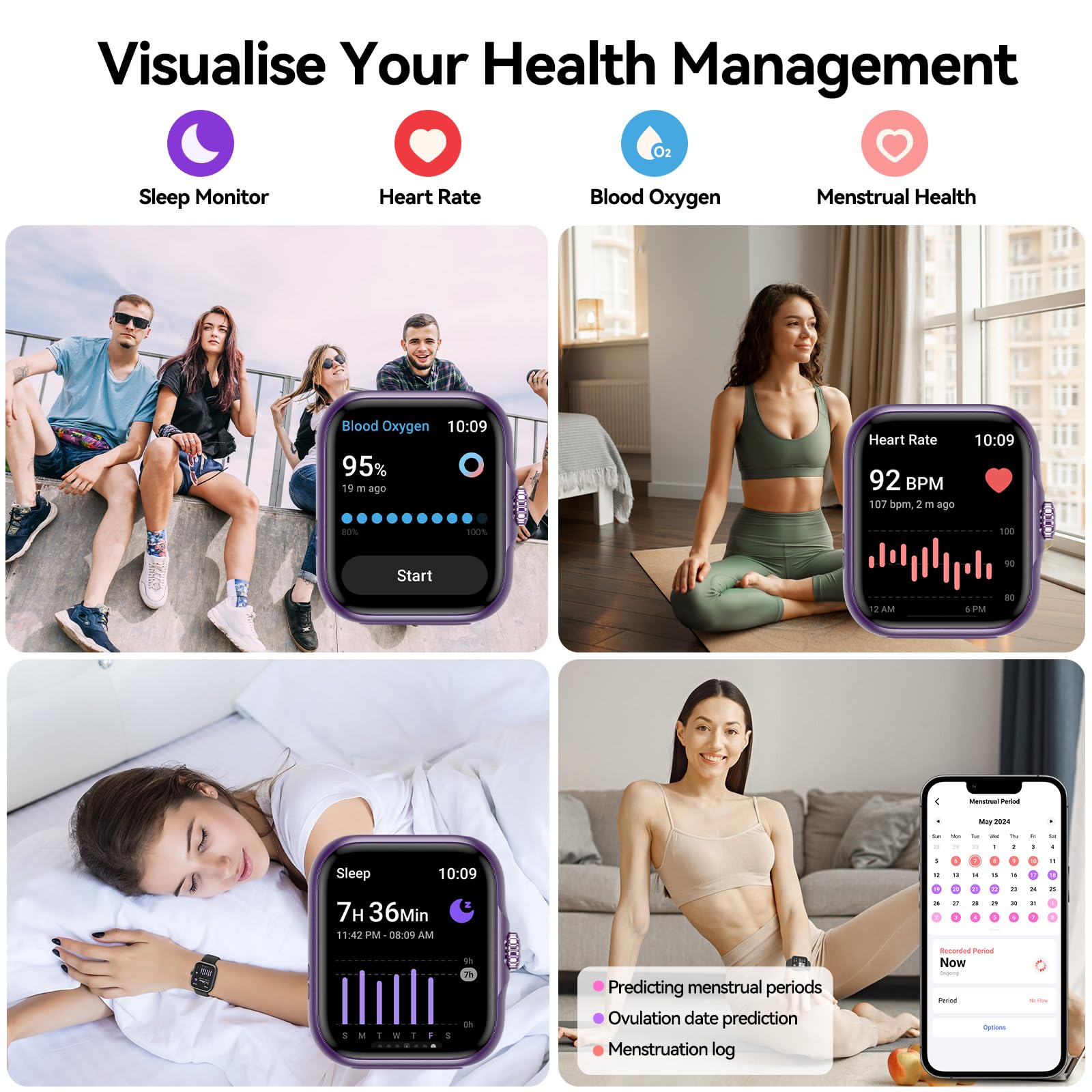 Anyloop Fitness Tracker Smart Watch for Men & Women - 1.78