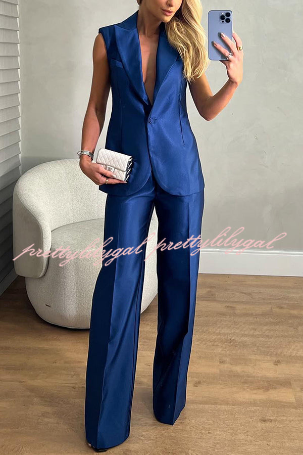 Elegant Satin Backless Blazer Vest & Straight Pants Set for Women - Formal Office Wear & Evening Party Outfit