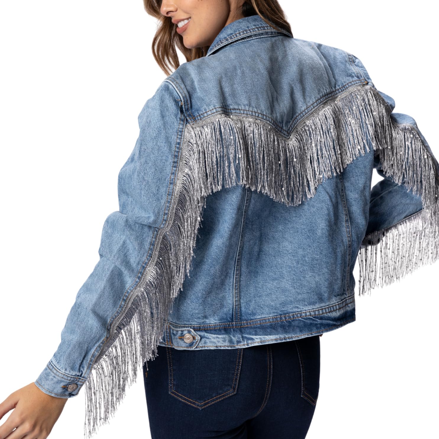 Women's Fringe Denim Jacket with Pockets - Button Up Jean Jacket for Casual Outfits & Boho Style | Perfect for Spring, Fall Layering & Music Festivals