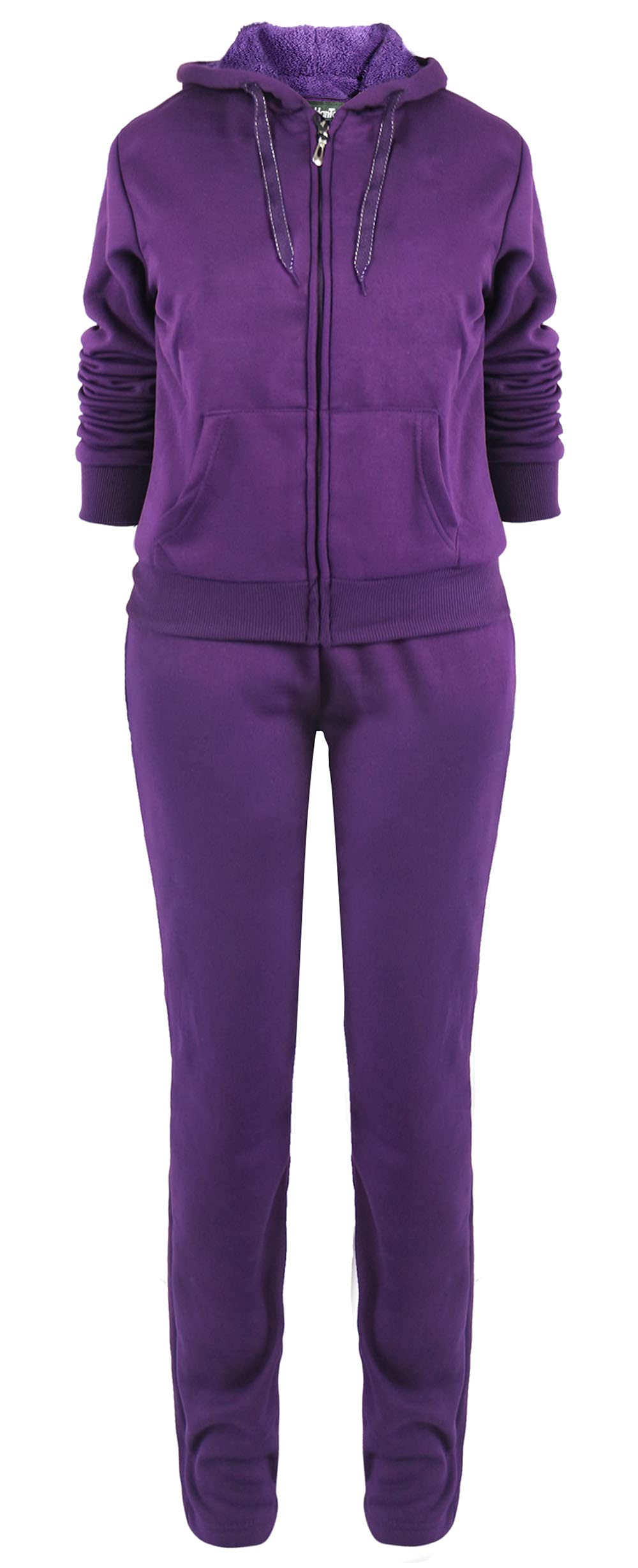 Women's Sherpa Lounge Set - Cozy Winter Jacket & Pants Outfit, Plus Size 2XL Purple Track Suit for Home Comfort, Streetwear & Casual Sports | Perfect for Lounging, Running Errands & Winter Relaxation