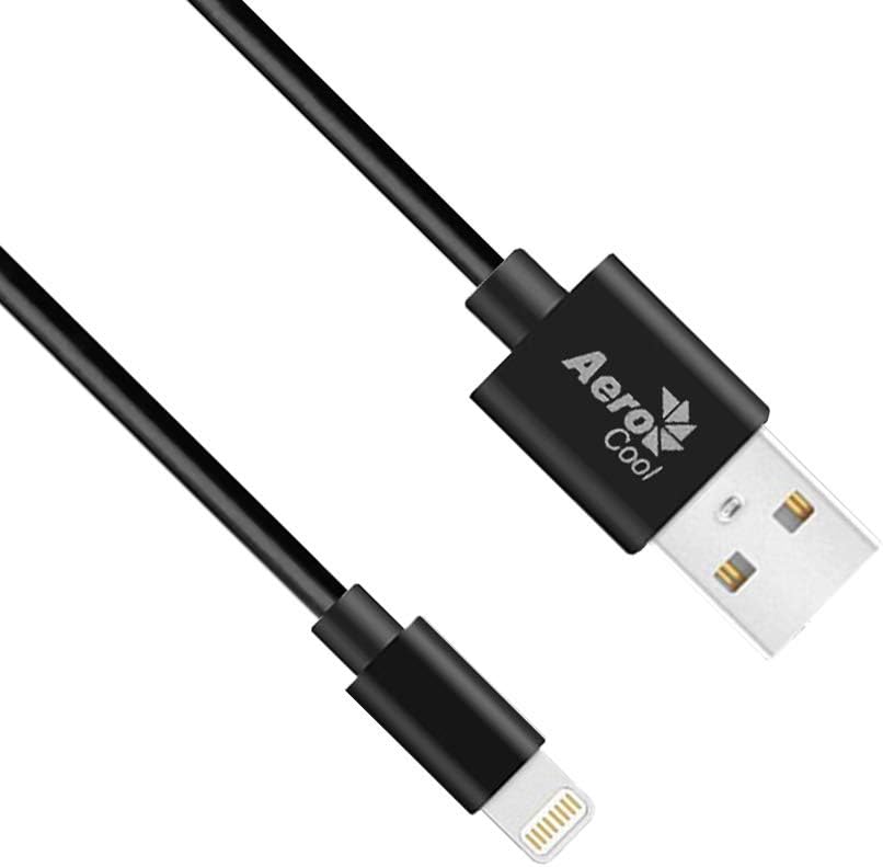 Premium AeroCool MFI Certified 8 Pin USB to Lightning Cable - 1m Fast Charging & Sync for iPhone - Durable & Tangle-Free (Black) - Perfect for Home, Office, and Travel Charging