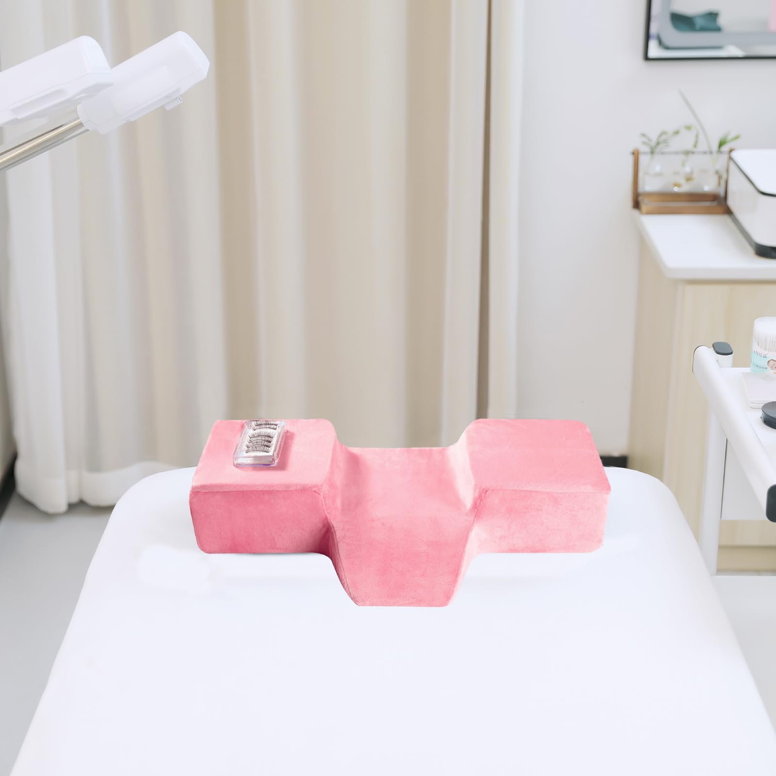 Professional Memory Foam Eyelash Extension Pillow with Velvet Cover - Ergonomic Contour Design for Neck Support & Pain Relief (Pink) | Perfect for Beauty Salons, Lash Artists & Home Spa Treatments