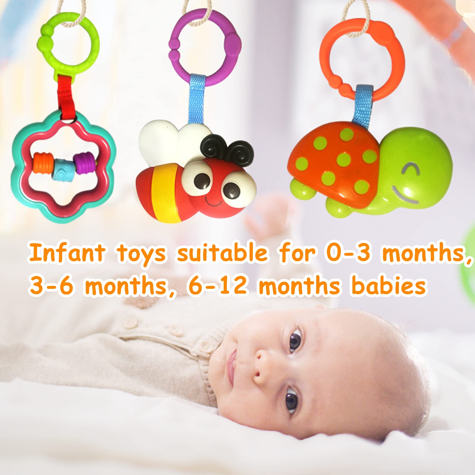 Cartoon Animal Hanging Rattle Toys for Babies - 4 Pack Handbells & Baby Rattles for Crib, Car Seat, Stroller - Perfect Newborn Gift for Birthdays & Travel | Stimulate Sensory Development & Playtime Fun