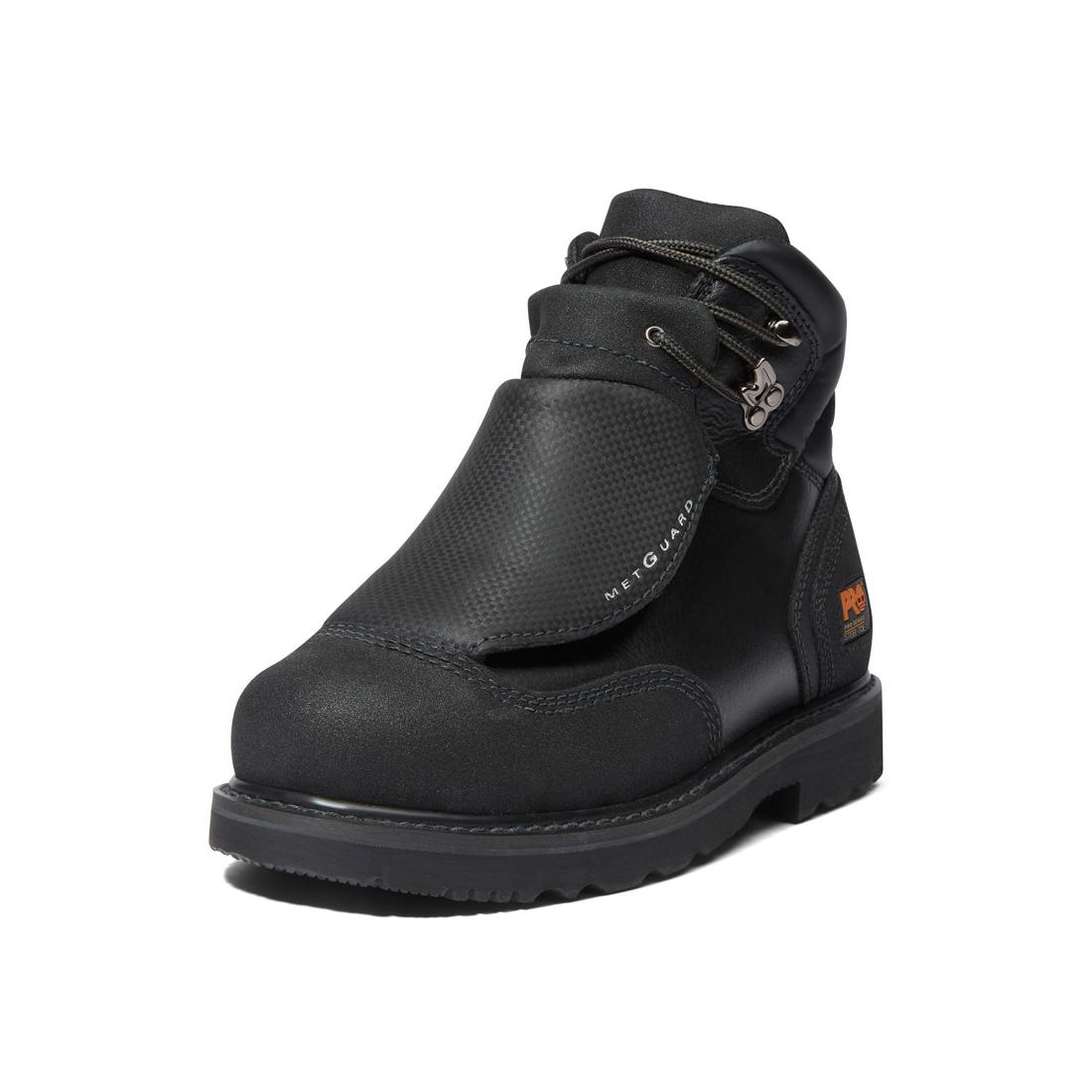 6 Inch Steel Toe Work Boots with External Met Guard - Black Safety Shoes for Construction, Warehouse & Industrial Work
