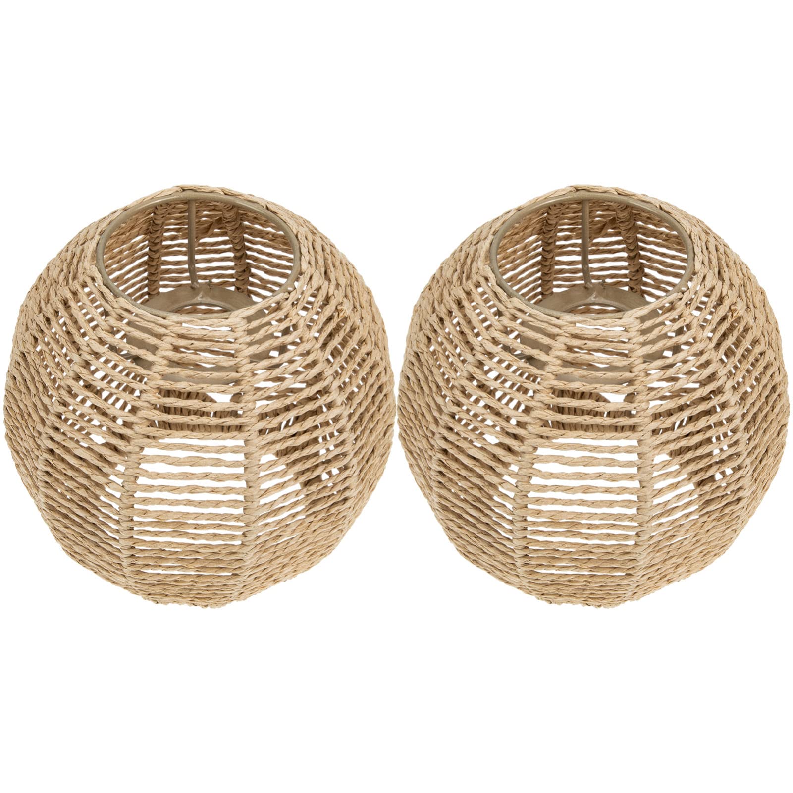 Operitacx 2-Pack Vintage Woven Rattan Pendant Lamp Shade - Natural Boho Ceiling Light Cover for Table Lamps, Wall Lights & Chandeliers - Perfect for Living Room, Bedroom, or Patio Decor