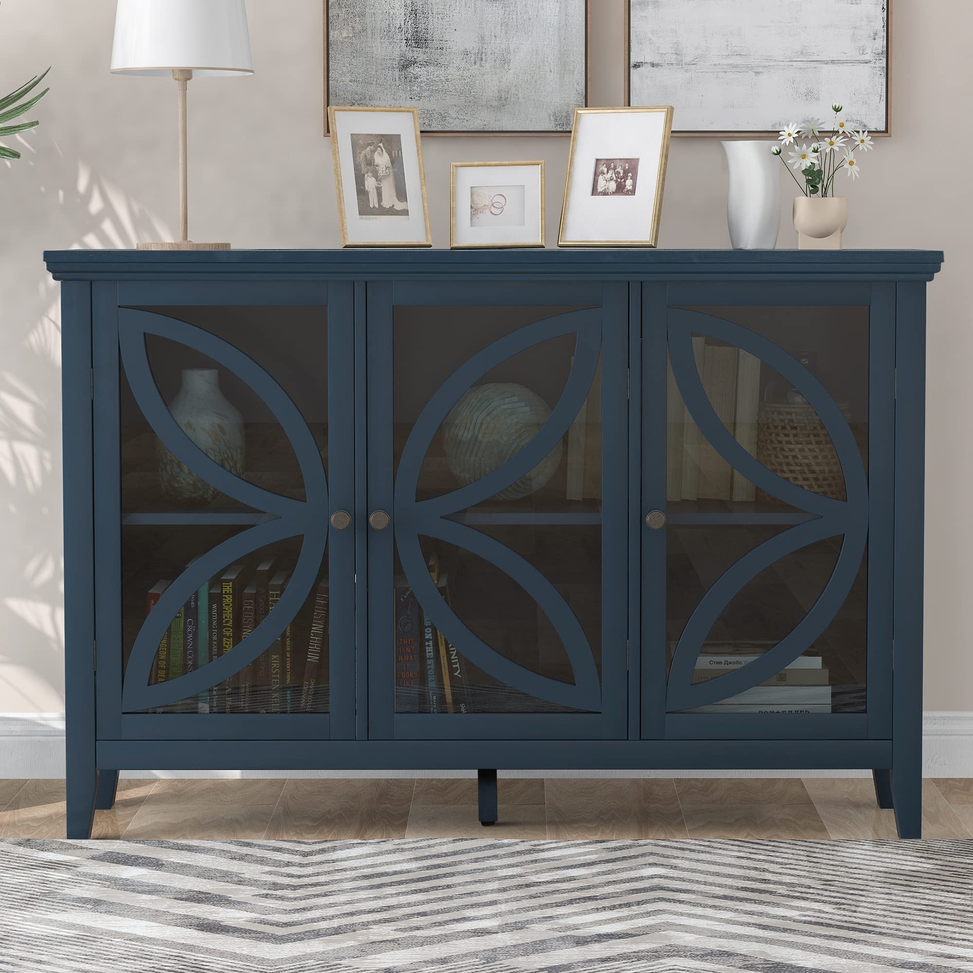 Merax Wooden Accent Storage Cabinet with Adjustable Shelf - Buffet Sideboard Table for Entryway, Living Room & Bedroom - Blue Home Furniture for Organizing & Decorating | Perfect for Small Space Storage & Dining Room Serving